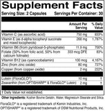 MacularProtect: étiquette produit montrant les nutriments clés pour la macula.