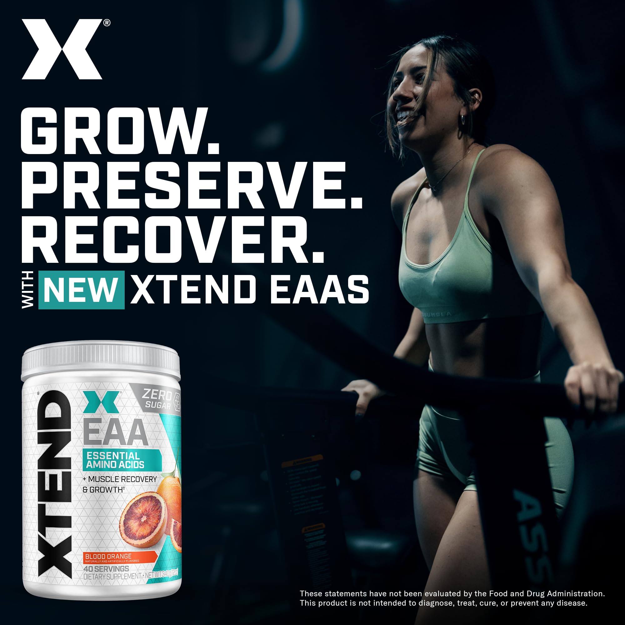Xtend EAA: étiquette indiquant zéro sucre et zéro glucides.