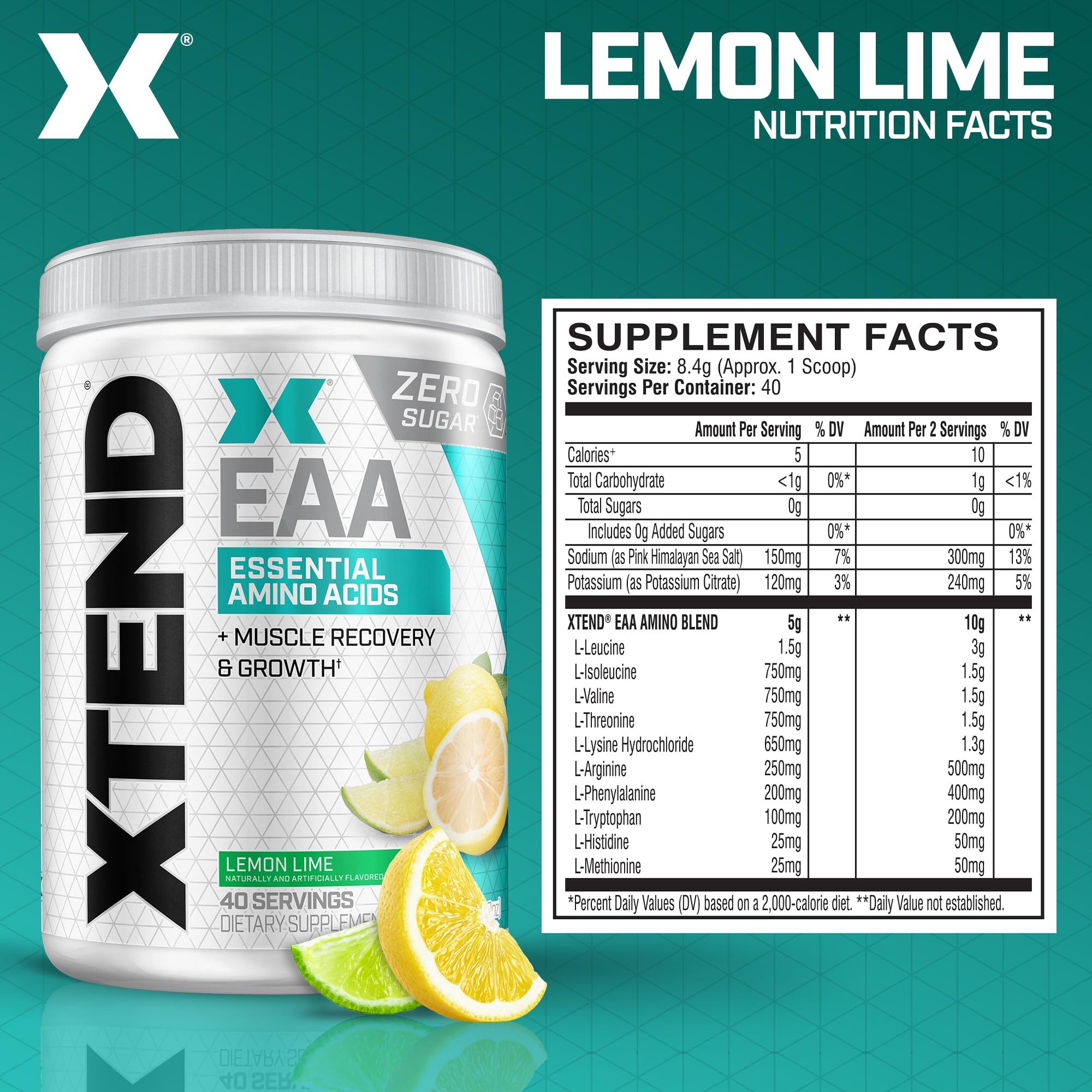 Poudre Xtend EAA en pot citron-lime, forme pratique pour la récupération.