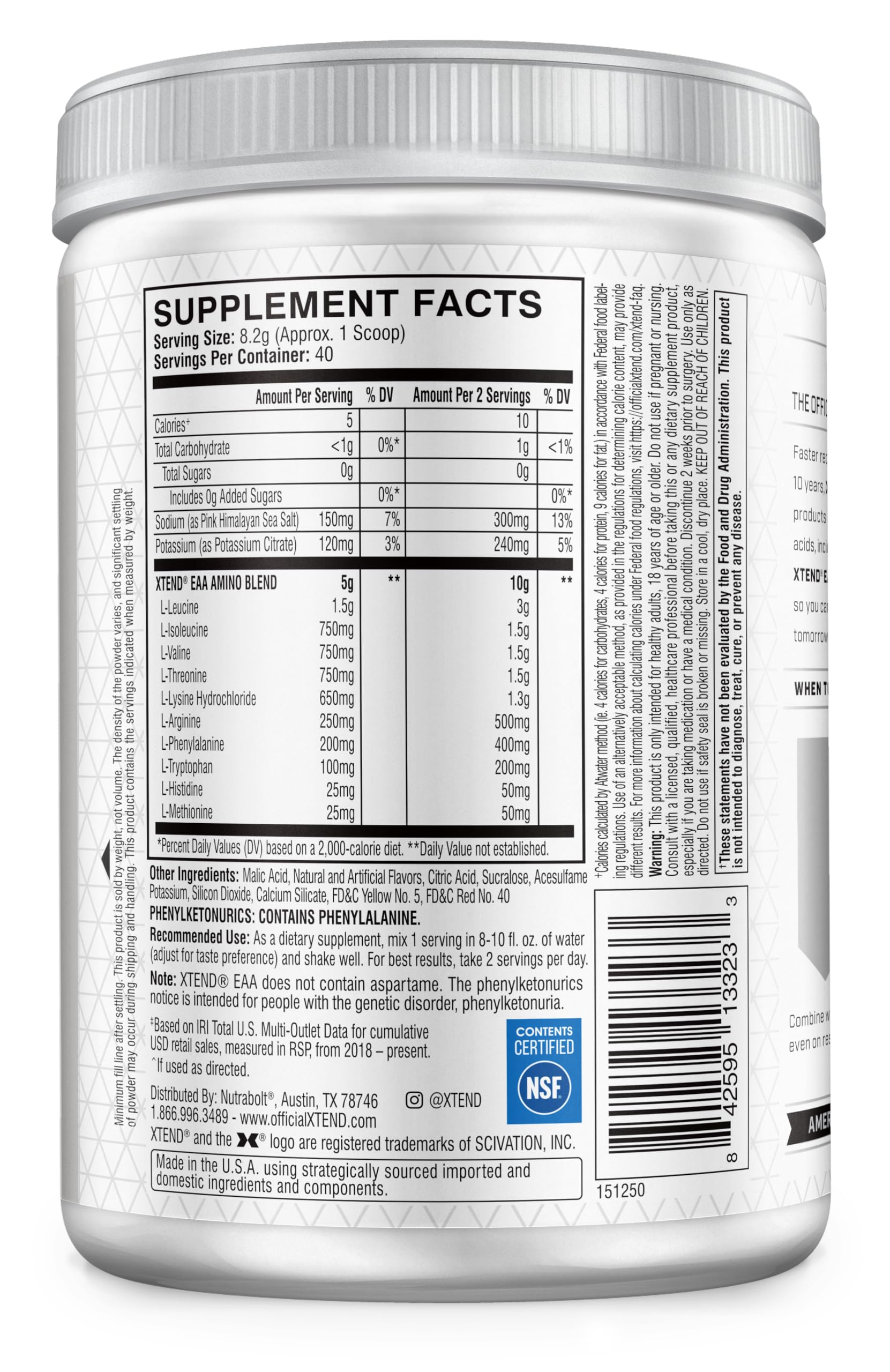 Xtend EAA Scivation — shake pré-entraînement pour énergie durable.