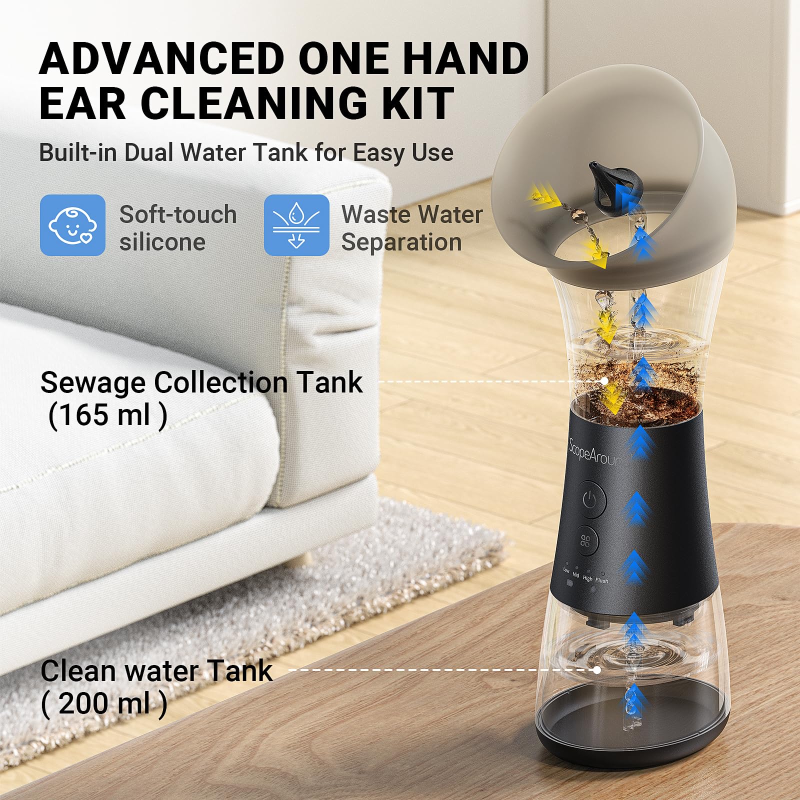 ScopeAround capteur de température et IPX6 pour une utilisation sûre près de l’eau.