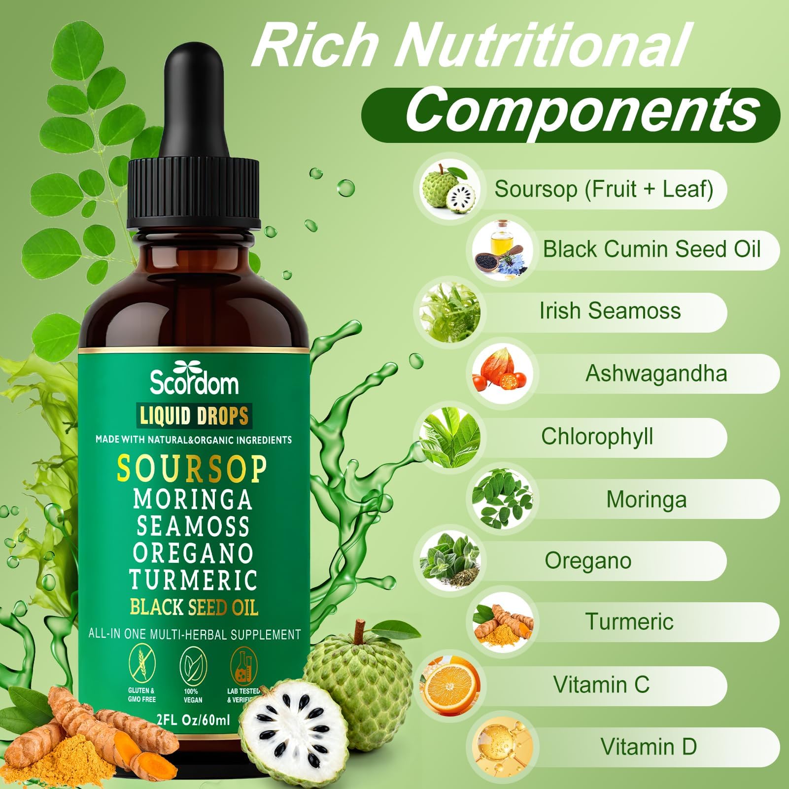SCORDOM Gouttes Moringa et algues marines: mélange végétal riche en minéraux