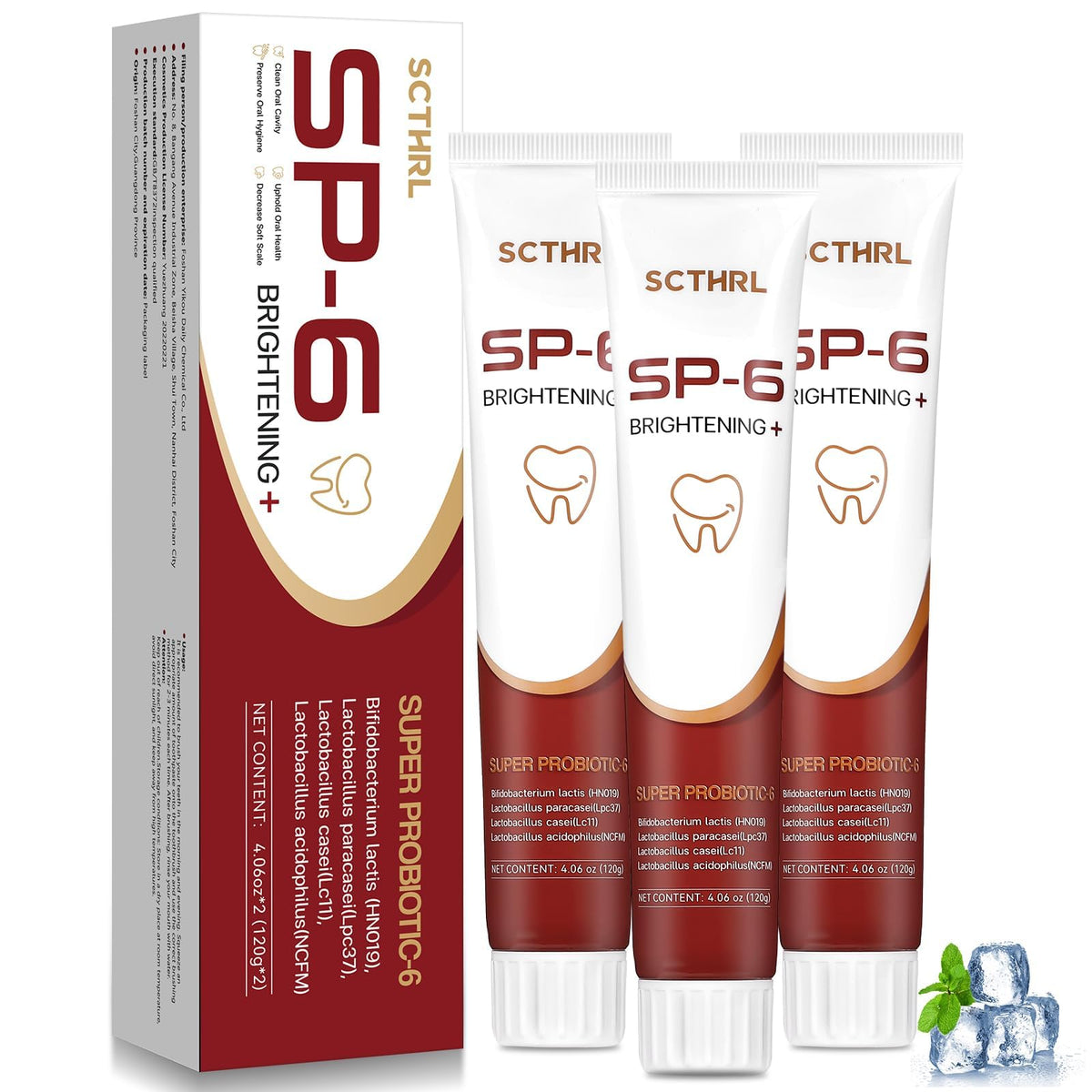 SCTHRL SP-6, emballage élégant du dentifrice probiotique sans fluorure, idéal comme cadeau soin bucco-dentaire