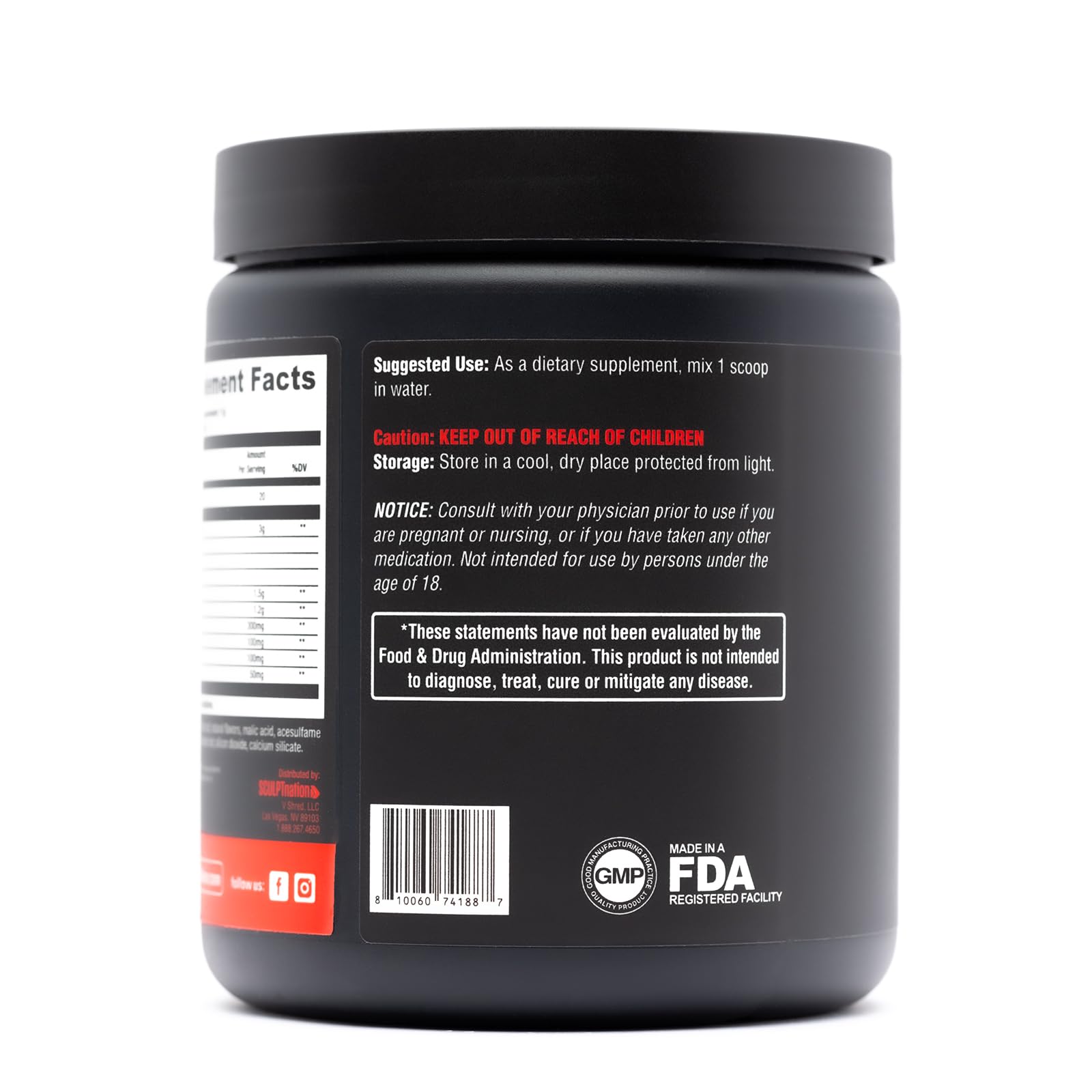 Sculpt Nation Preworkout Fruit Punch, emballage compact et pratique à transporter.