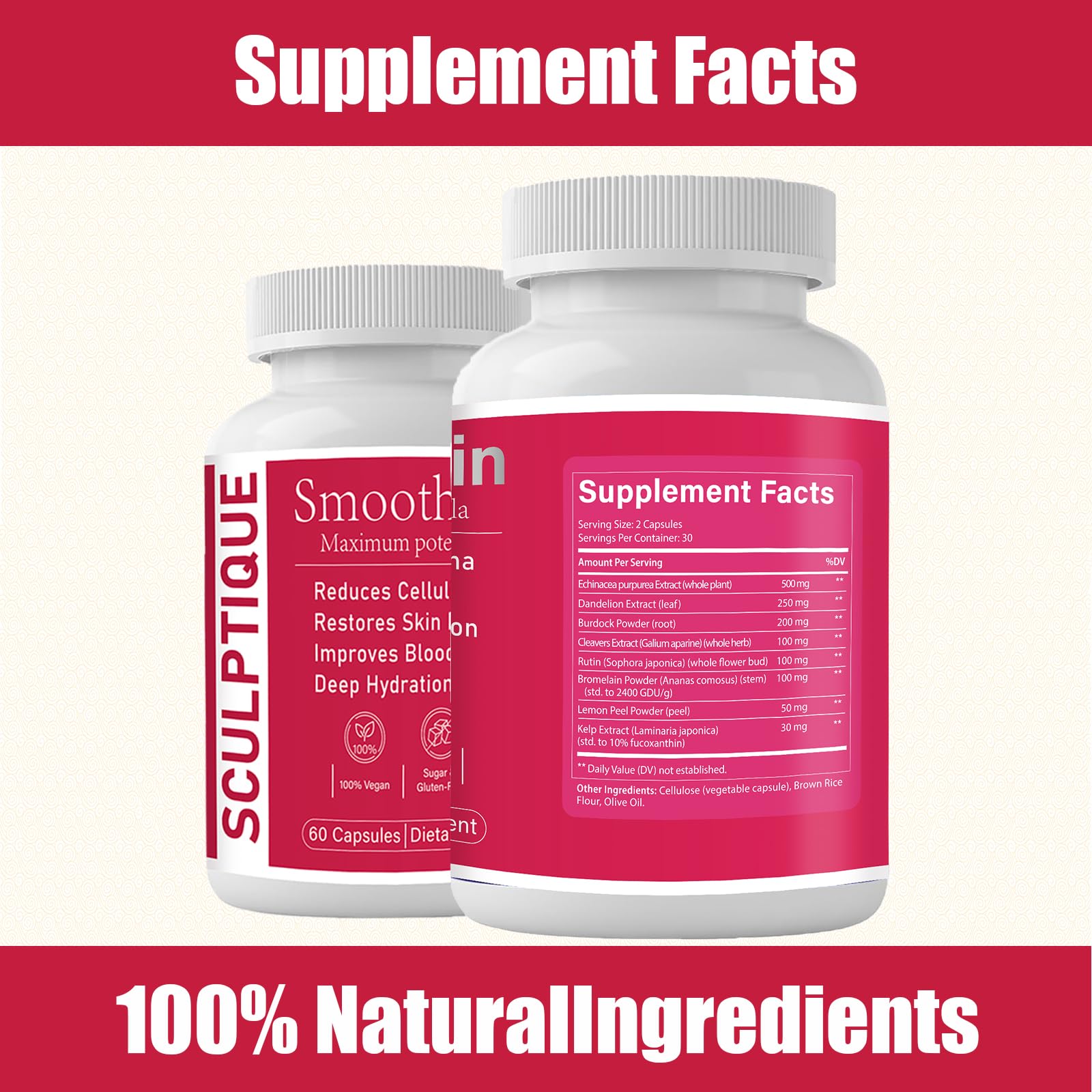 Sculptique emballage 60 capsules: bouteille refermable pratique pour la maison ou en déplacement.