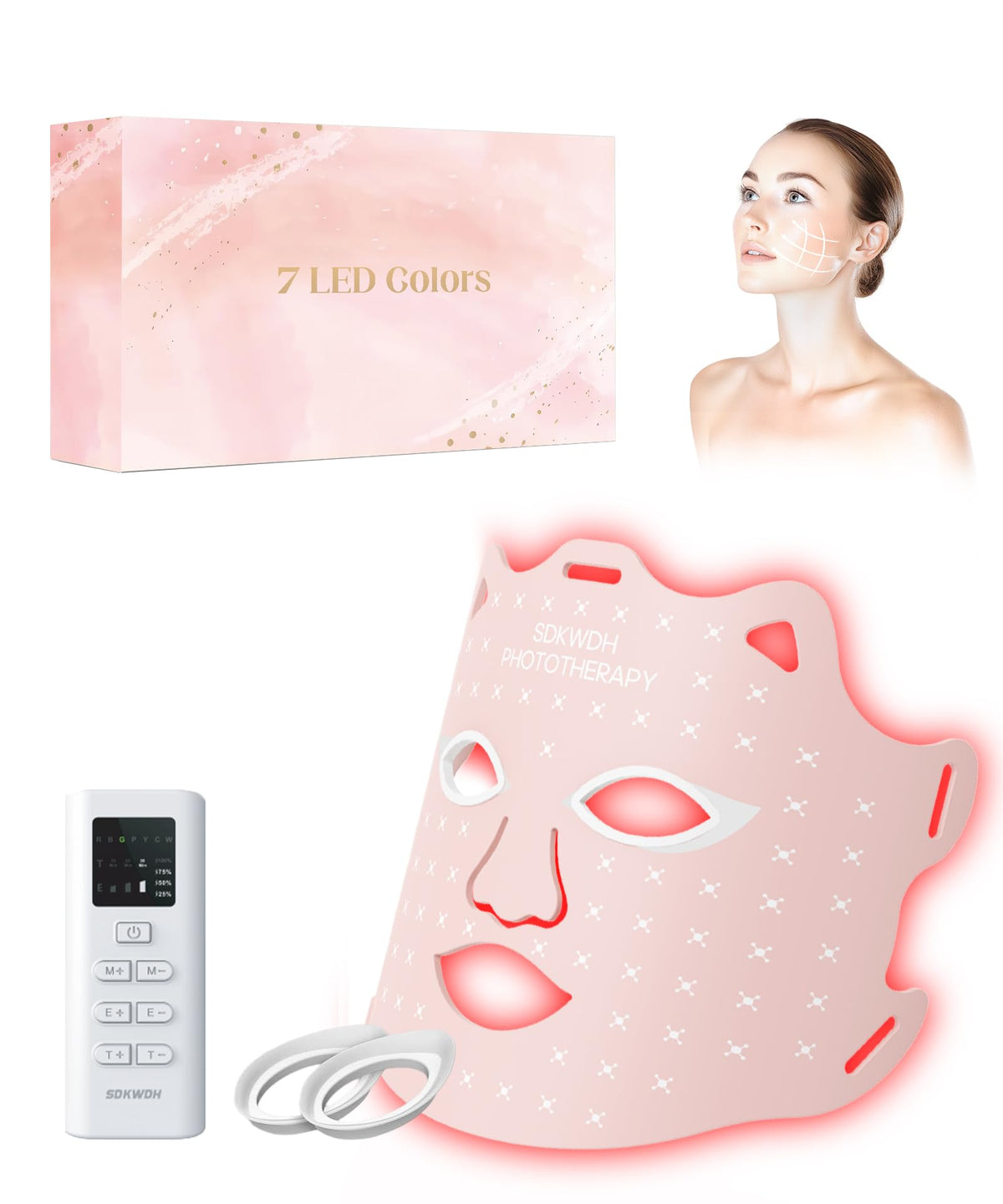 Masque SDKWDH avec lumière LED pour le visage, soin ciblé à domicile.