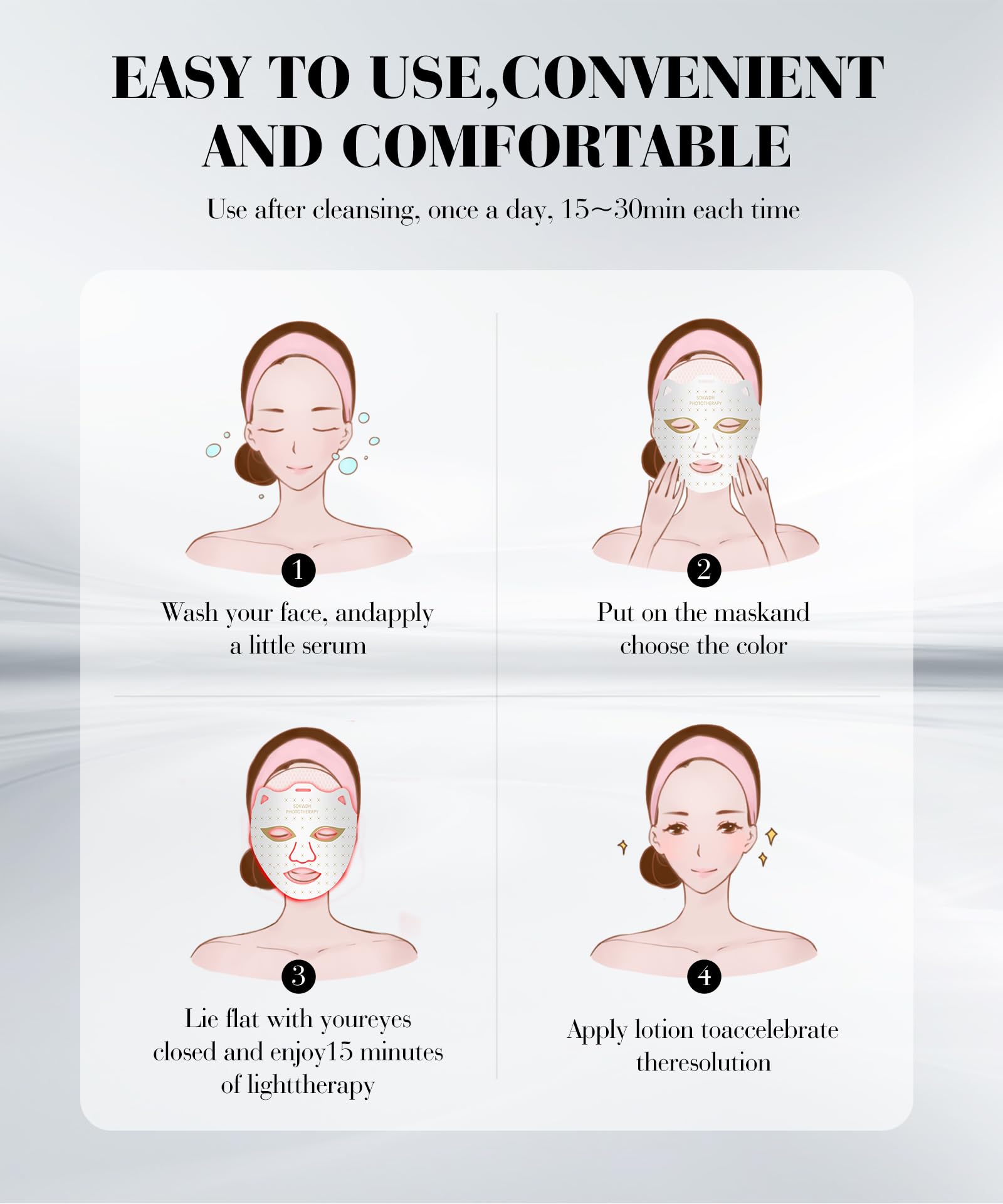 SDKWDH Masque lumière silicone, matériau confortable pour port prolongé.