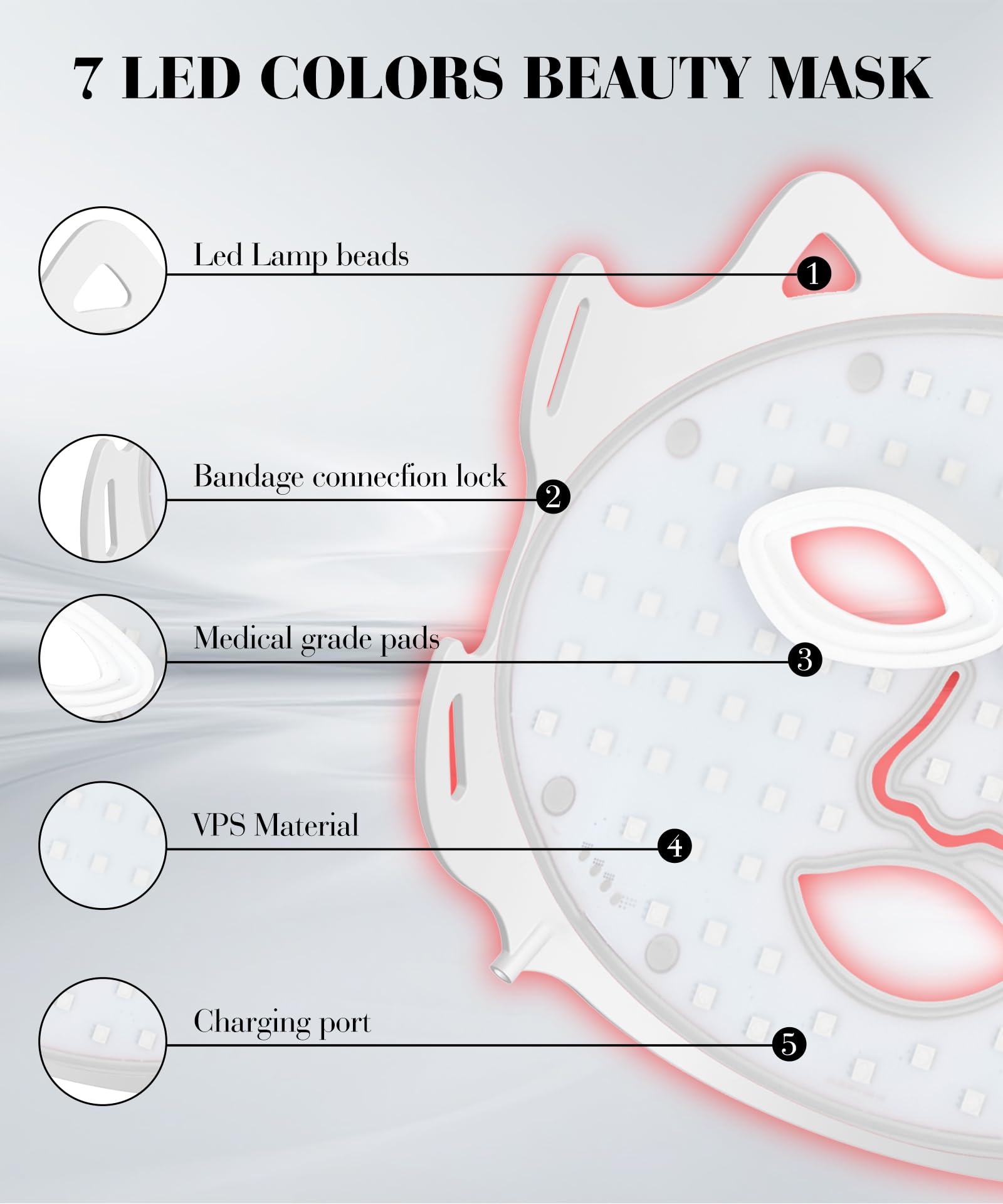 SDKWDH Masque lumière violet, 7 couleurs pour varier les soins.