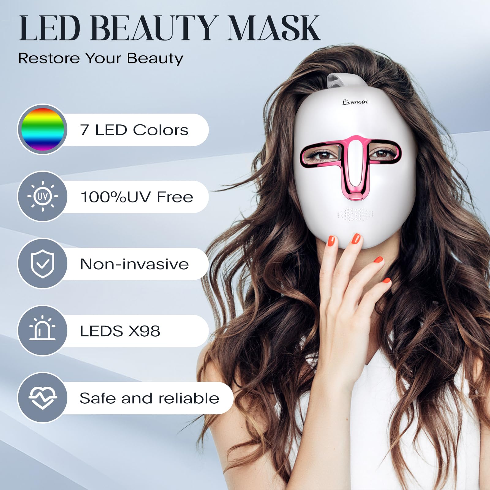 SDKWDH masque visage LED panneau, couverture homogène sur le visage.