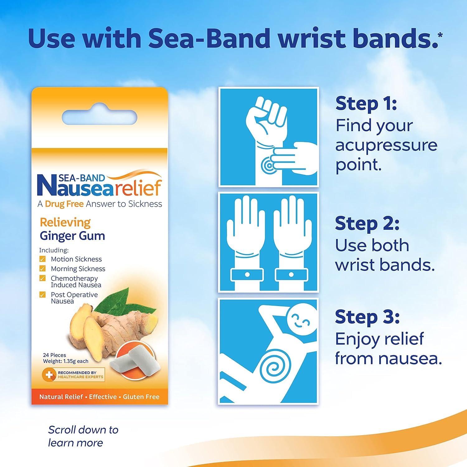 Sea-Band Gomme Gingembre – étui voyage pour emporter facilement