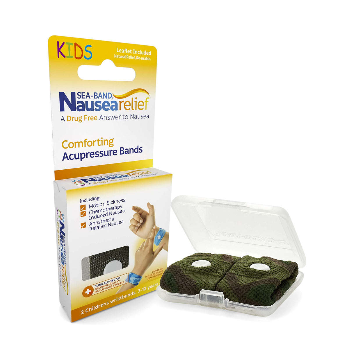 Sea-Band poignet anti-nausée camouflage, soulage rapidement sans médicament.