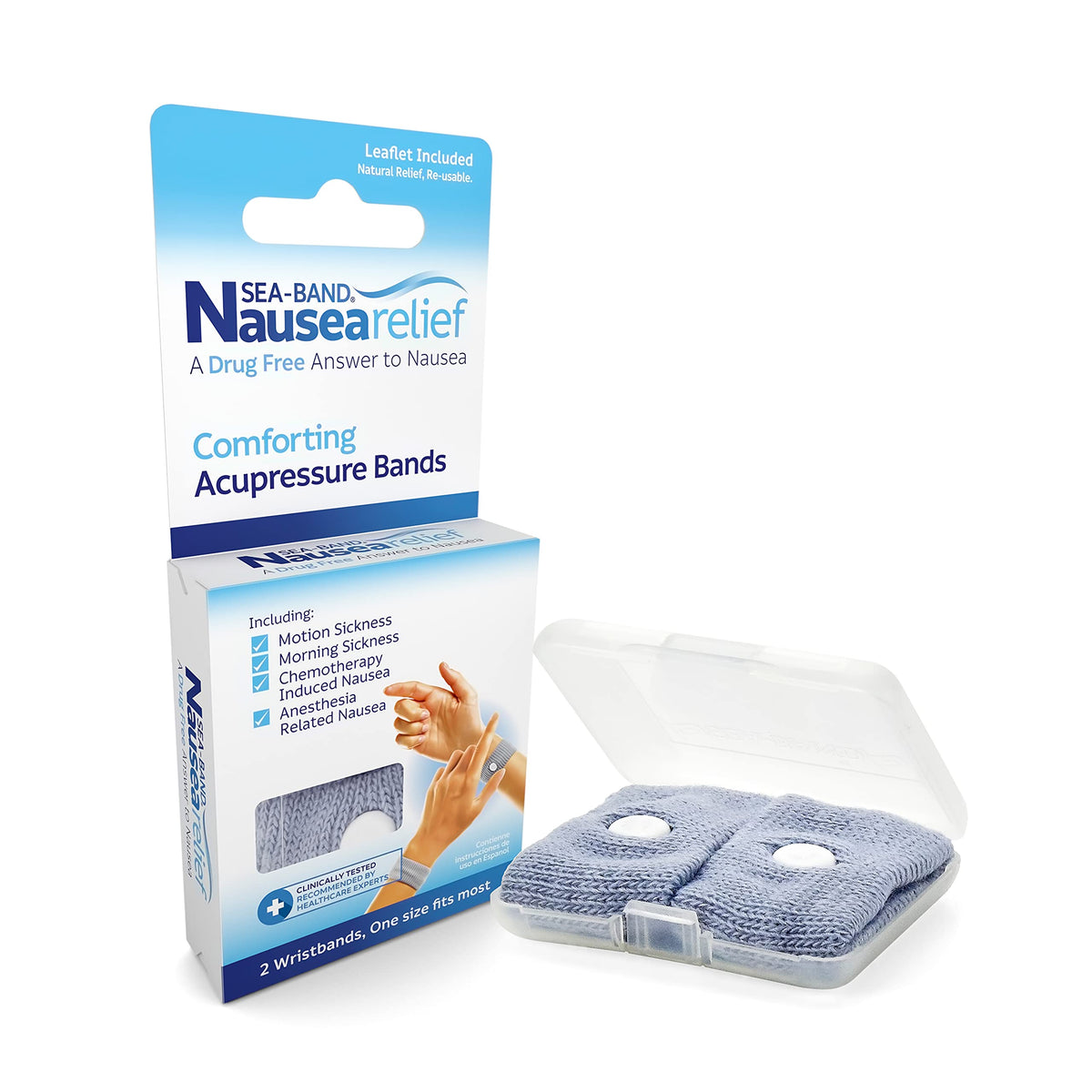 Sea-Band poignet anti-nausee gris: pression apaisante pour les trajets.