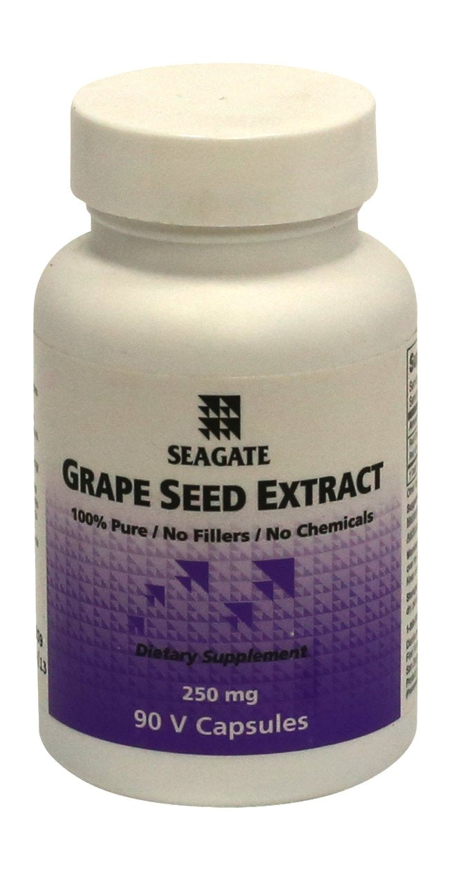 Gélules végétales Seagate Extrait de pépins de raisin en bouteille, soutien antioxydant potentiel.
