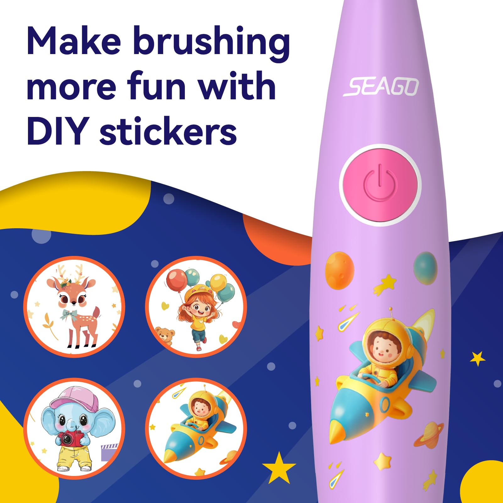 SEAGO brosse-dents électrique avec LED, guidage visuel du brossage.