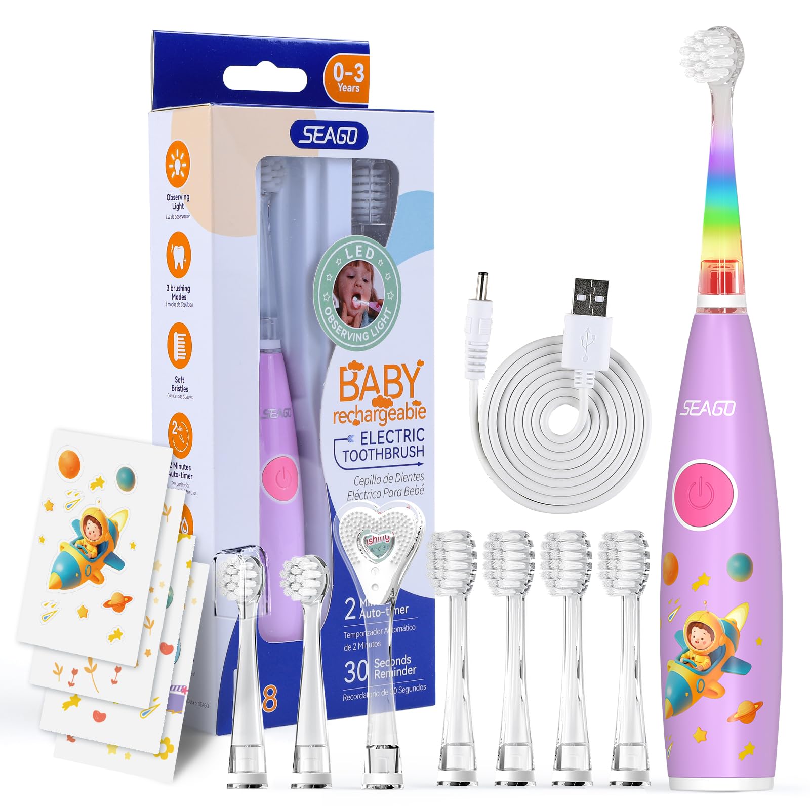 SEAGO brosse-dents électrique pour enfants, rose, prise en main facile pour petites mains.