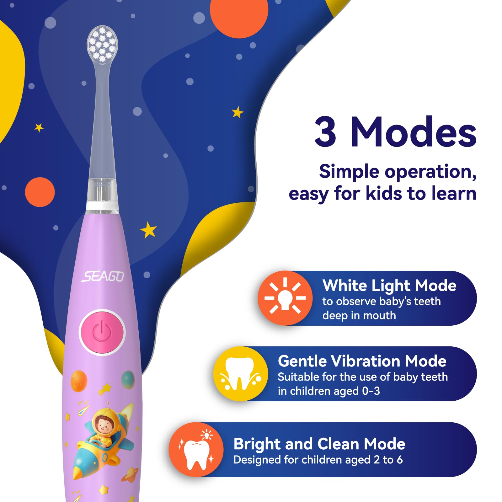 SEAGO brosse-dents électrique rechargeable USB, prête à l’emploi sans piles.