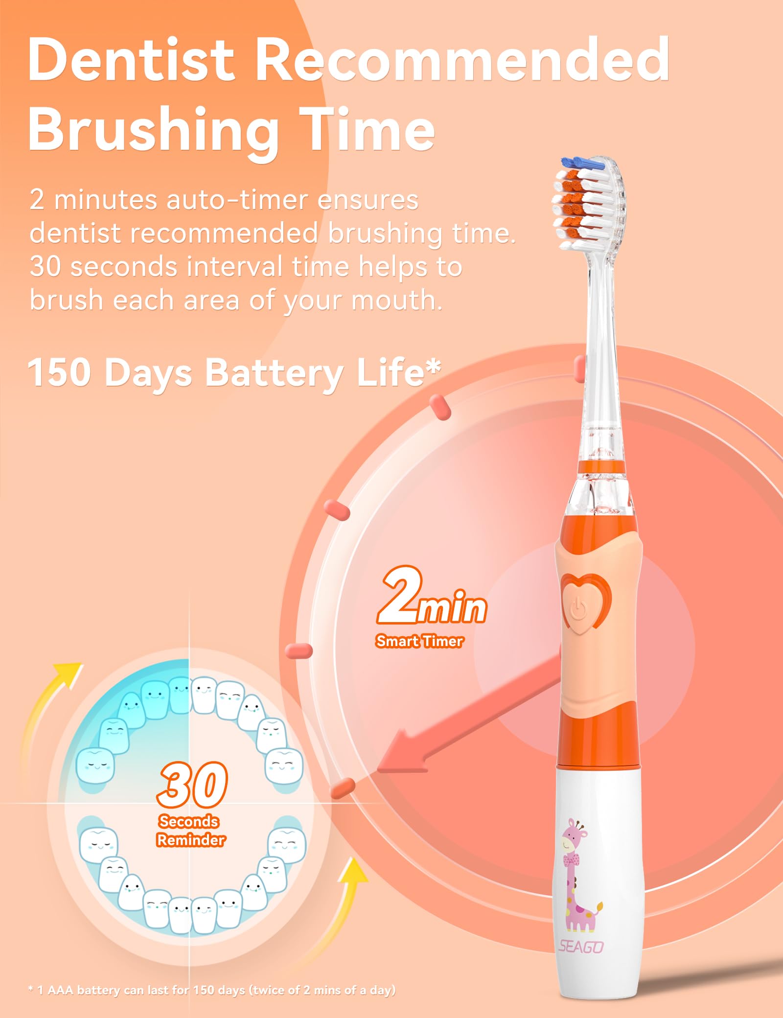 Brosse SEAGO orange IPX7 étanche, rinçage sans souci après chaque brossage.