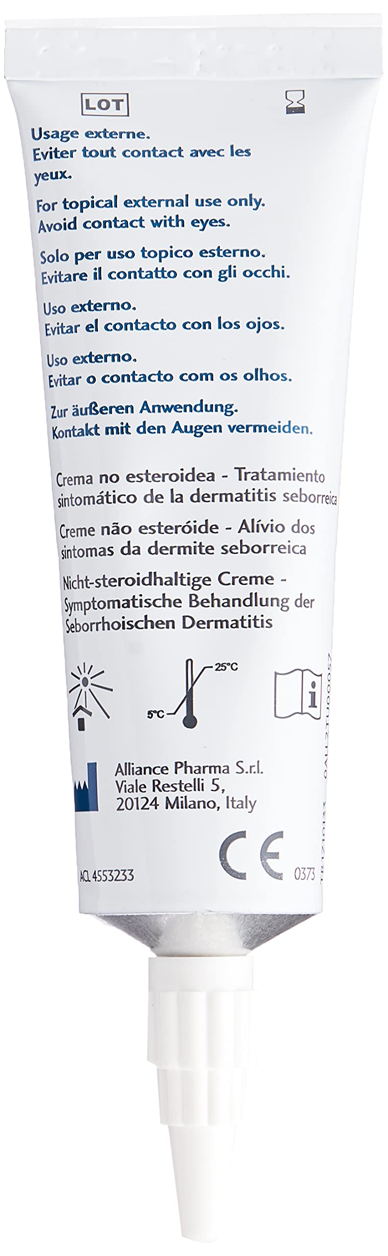 Zone dapplication Sebclair Dermatola 30ml sur peau irritée.