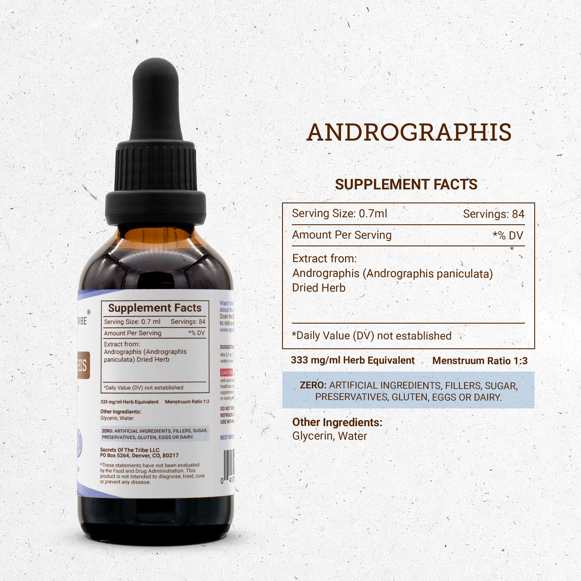 Secrets of the Tribe Andrographis – Goutte pipette pour dosage précis et facile.