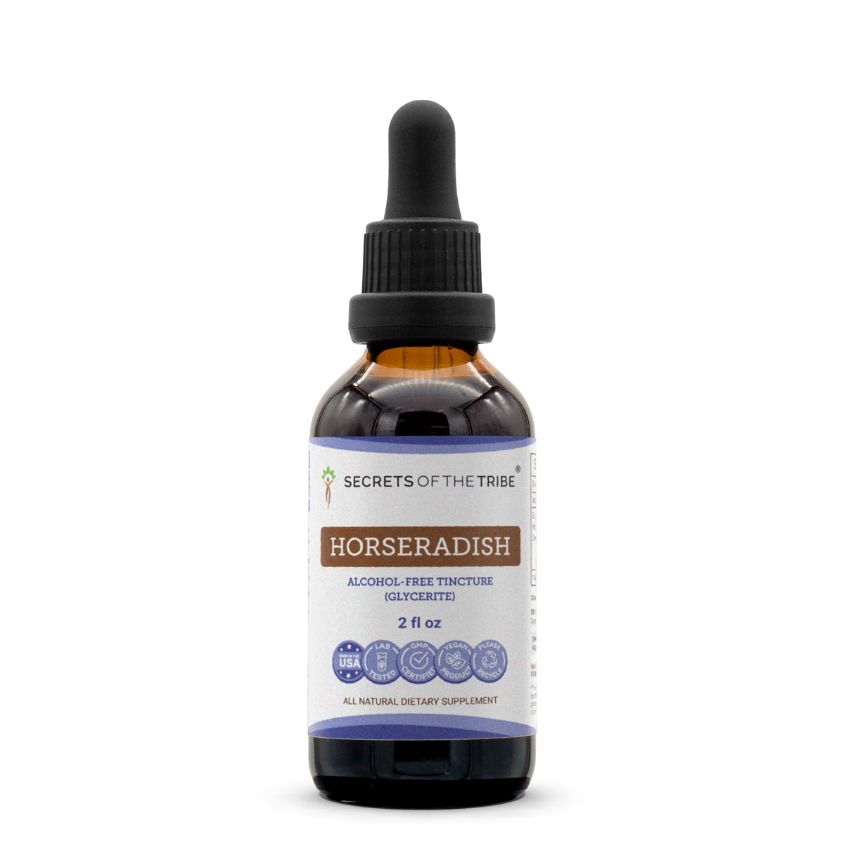 Secrets of the Tribe Raifort Tincture: bouteille-pour, utilisation facile au quotidien.