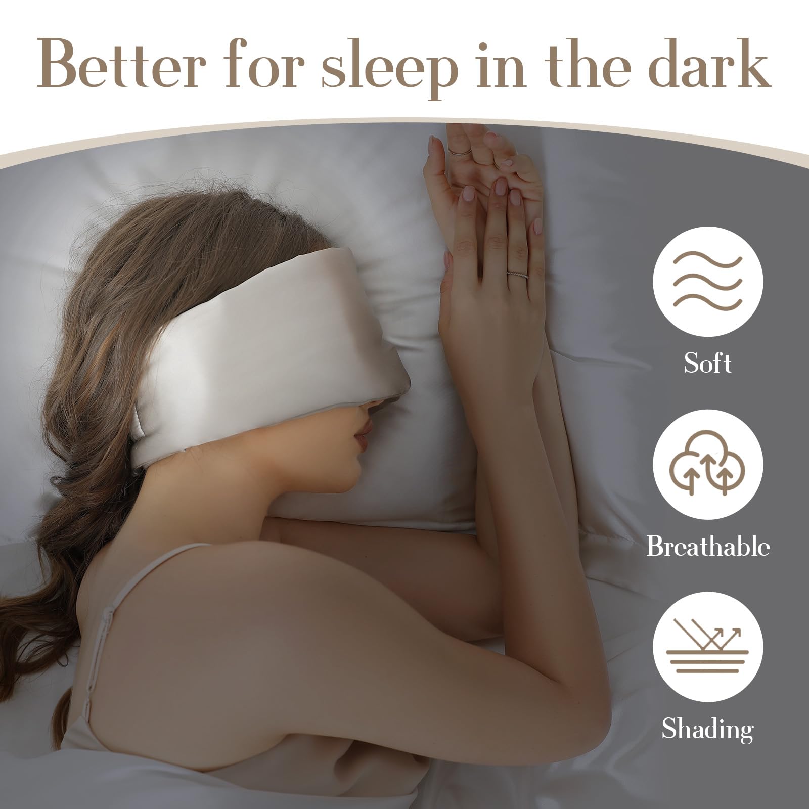 SECZIPE masque yeux soie mûrier avec bande ajustable pour ajustement personnalisé.
