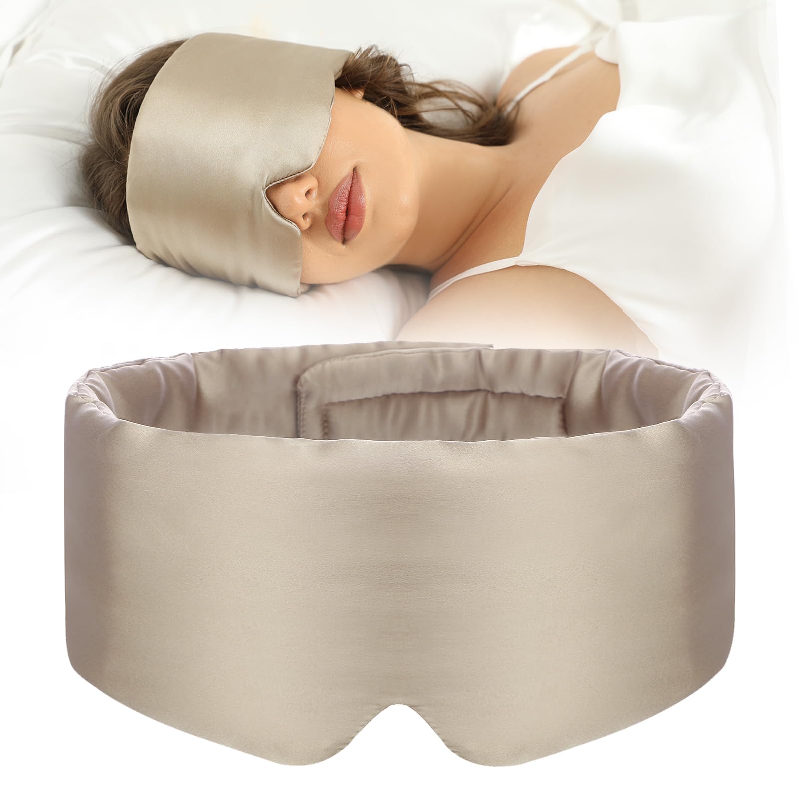 SECZIPE masque yeux en soie taupe pour sommeil calme et sans lumière