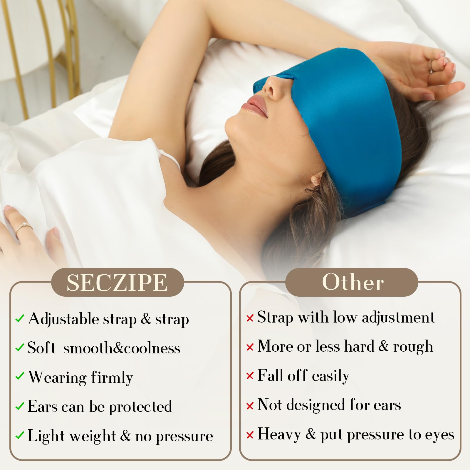 SECZIPE masque soie bleu idéal pour bureau et voyage discret.