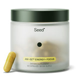 Seed AM-02 énergie et focus, bouteille montrant énergie durable pour une journée productive.