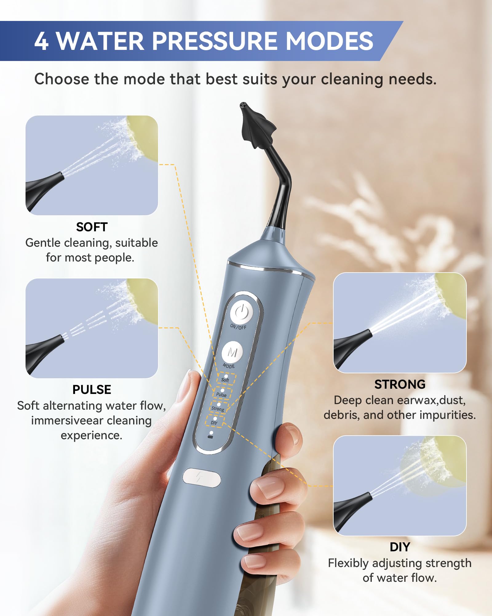 SEEDEAR mode-eau-intense, puissance ajustable pour les zones difficiles.