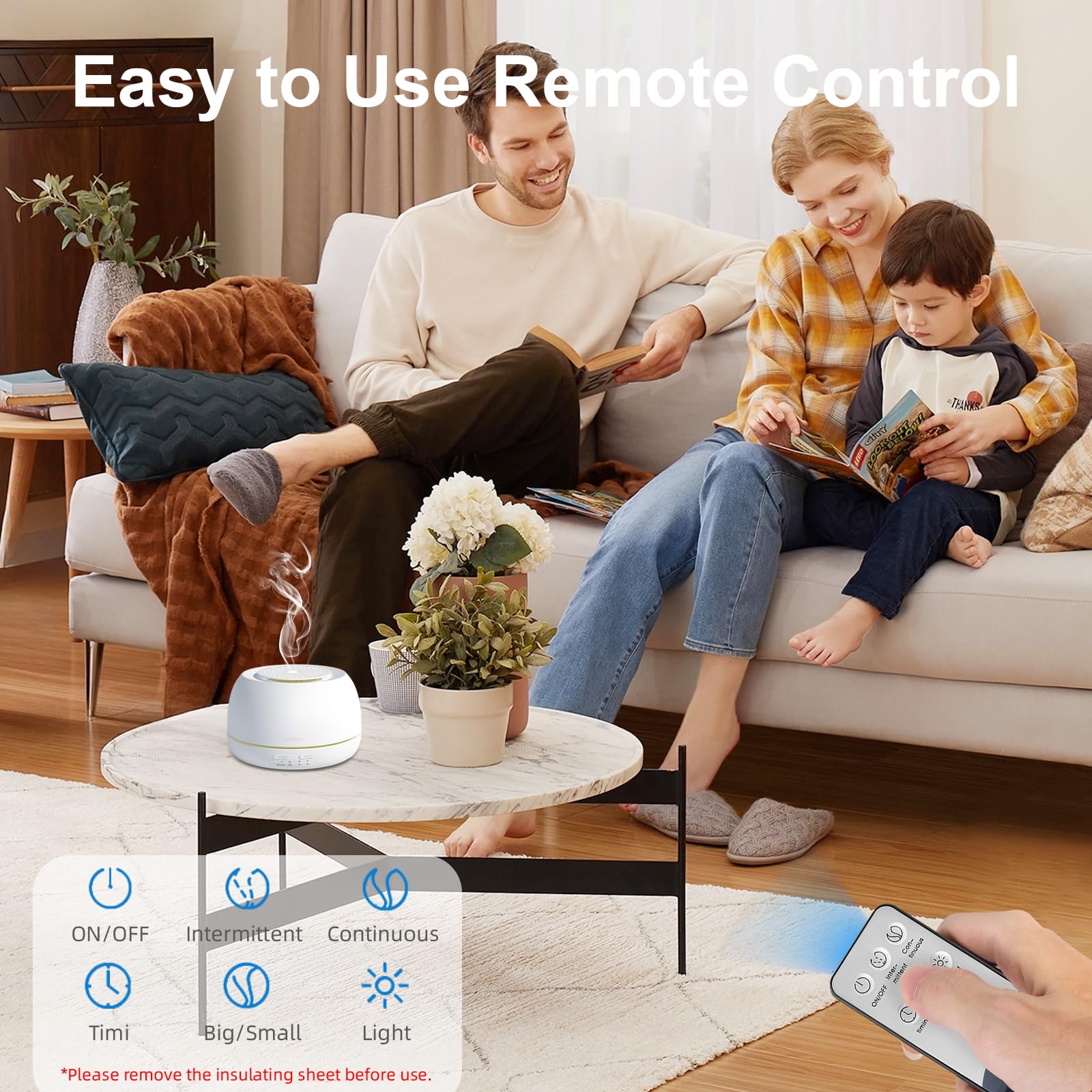SEEDSEEL diffuseur avec télécommande pour régler intensité et éclairage facilement.