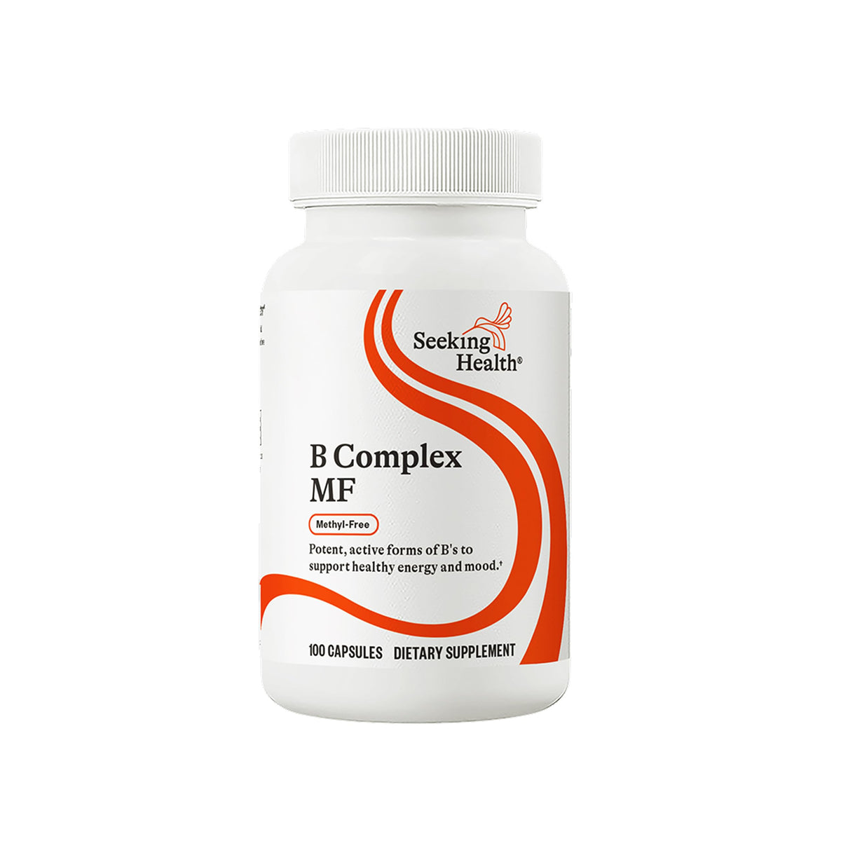 Bouteille Seeking Health B Complex MF prête à être utilisée, pratique et compacte.