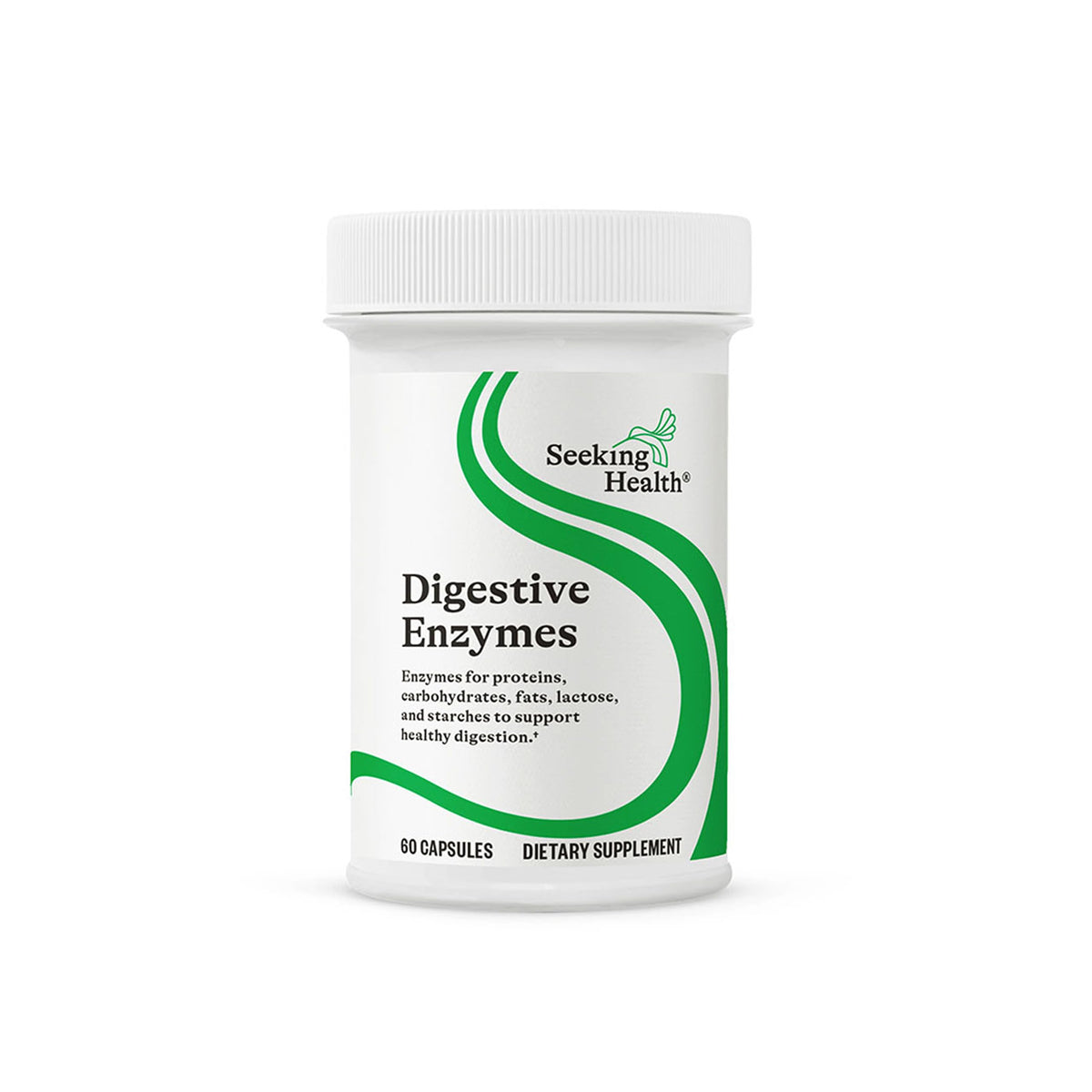 Gélules végétariennes Seeking Health Digestive Enzymes sur bouteille, soutien potentiel à la digestion après repas