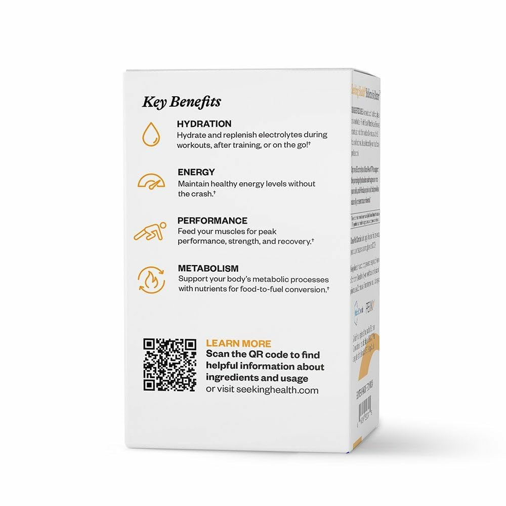 Seeking Health électrolyte orange, mélange rapide pour énergie et concentration.
