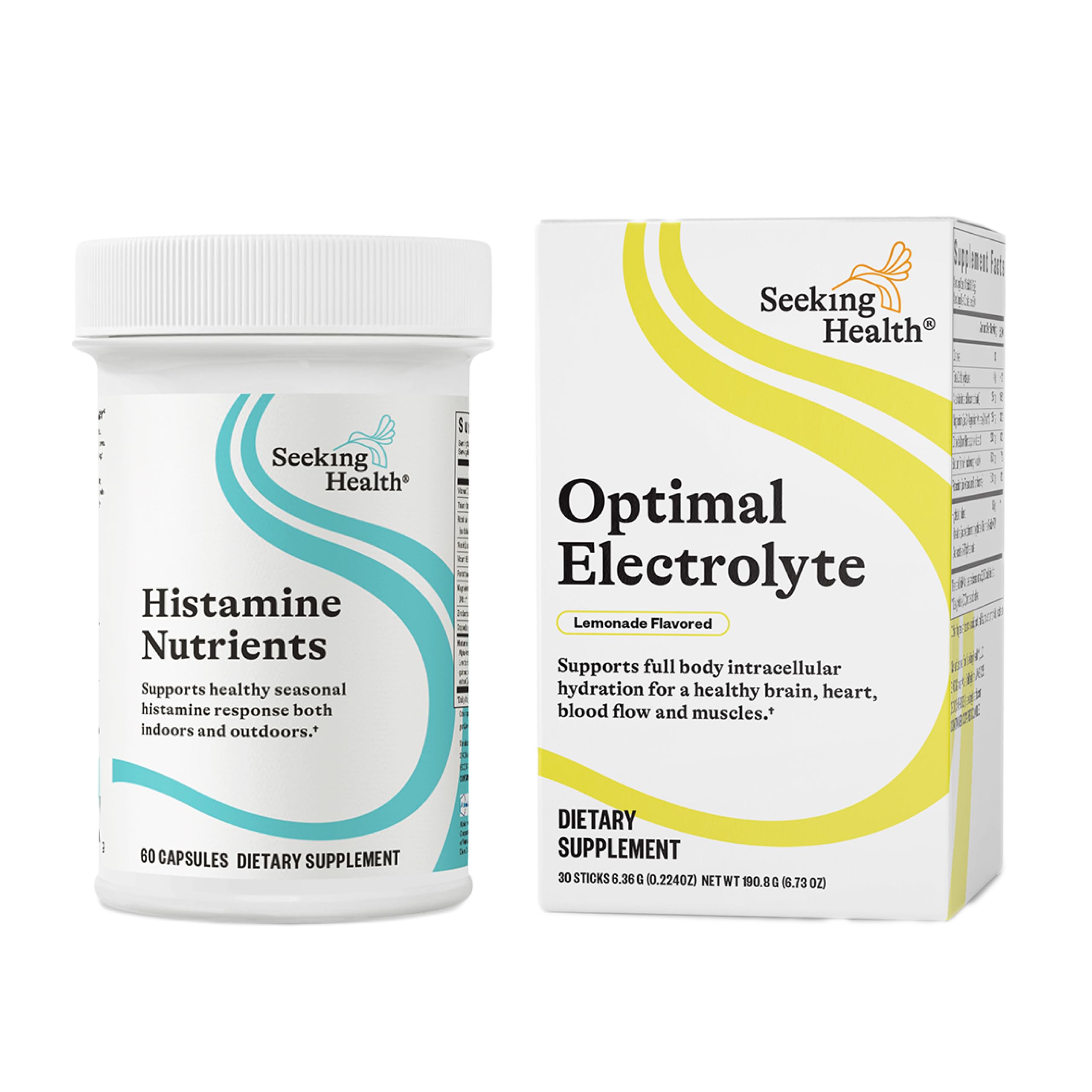 Flacon et bouchon de Seeking Health Histamine Nutrients pour un dosage pratique.