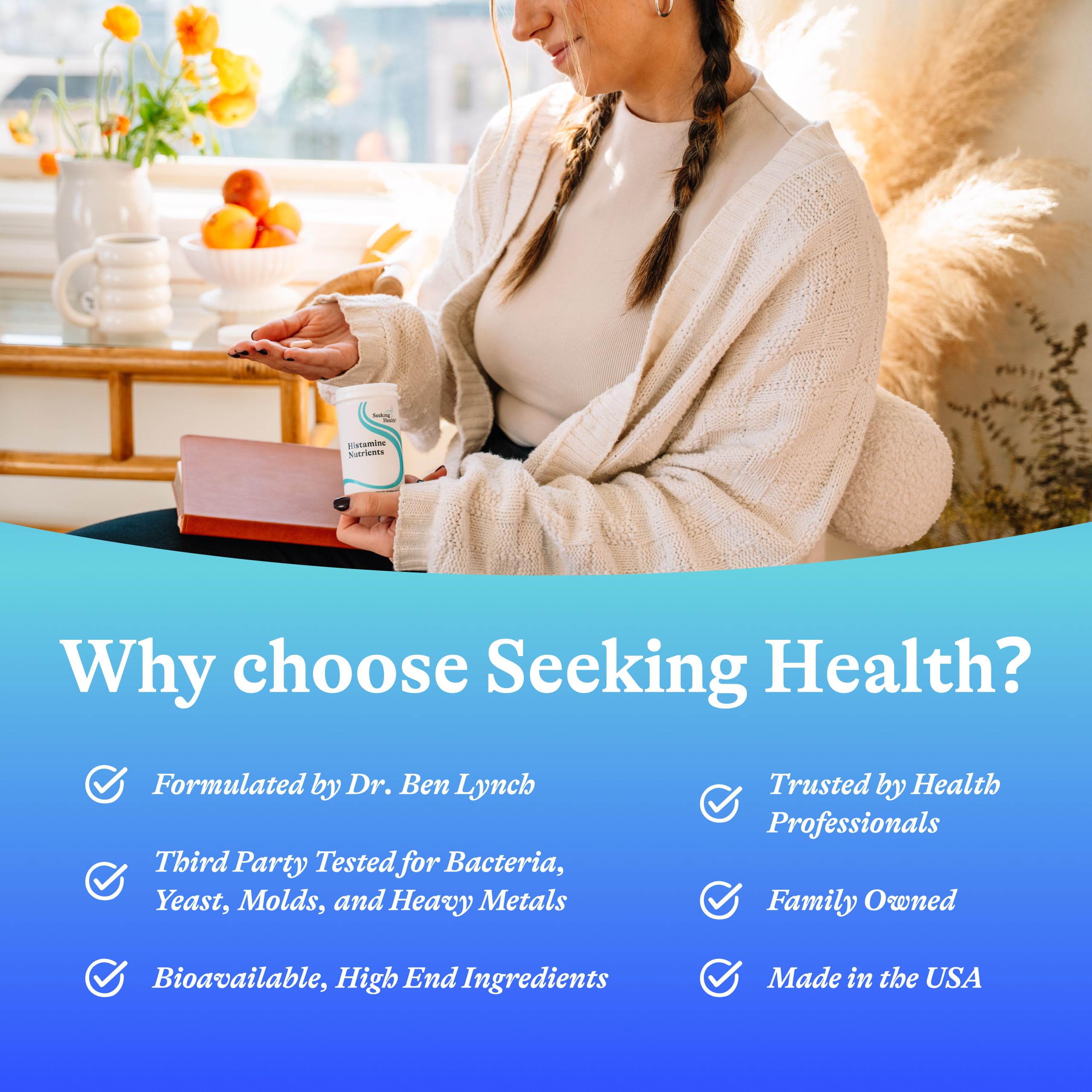Formule sans allergènes majeurs dans Seeking Health Histamine Nutrients.