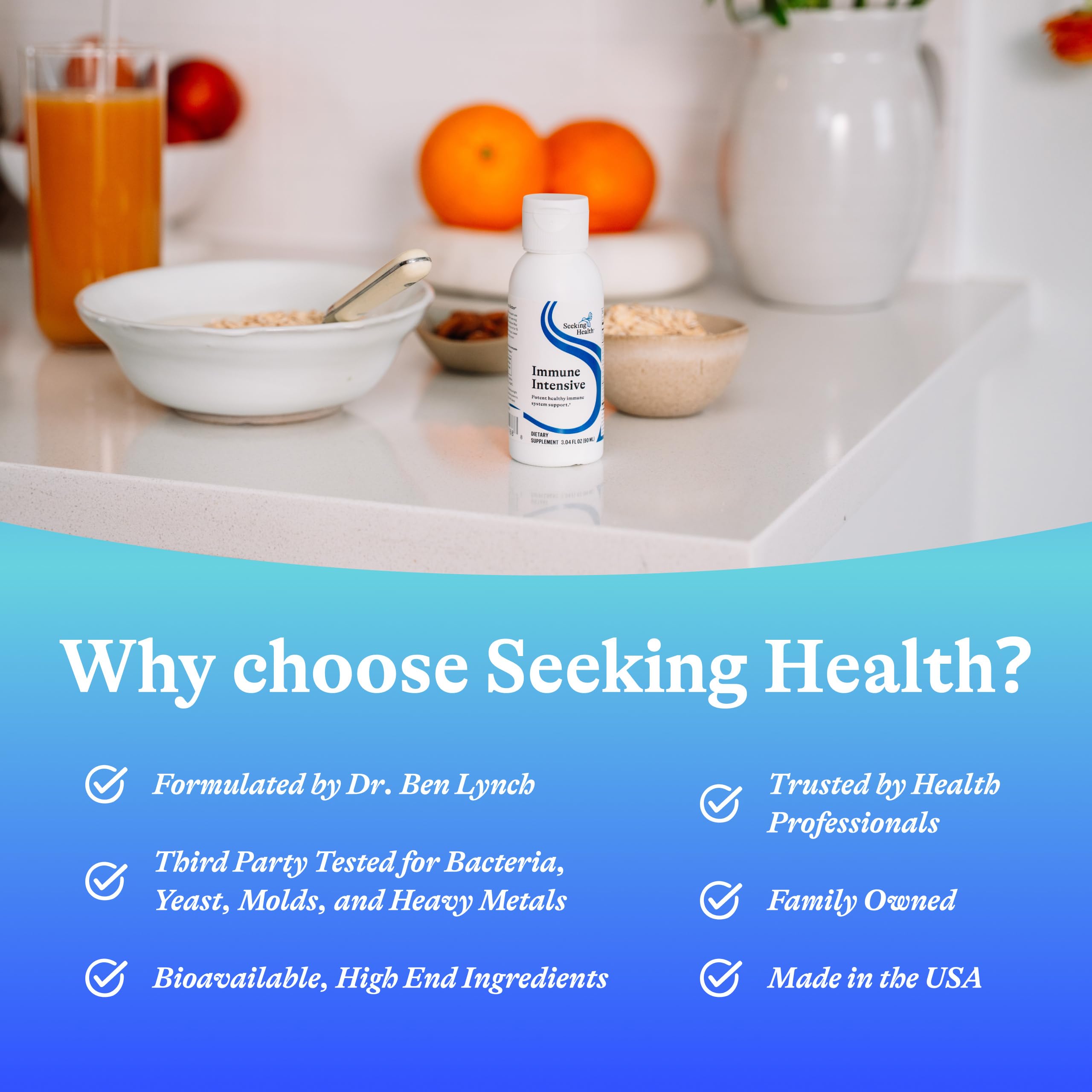 Seeking Health Immune Intensive – ingrédients clés visibles dans la présentation.