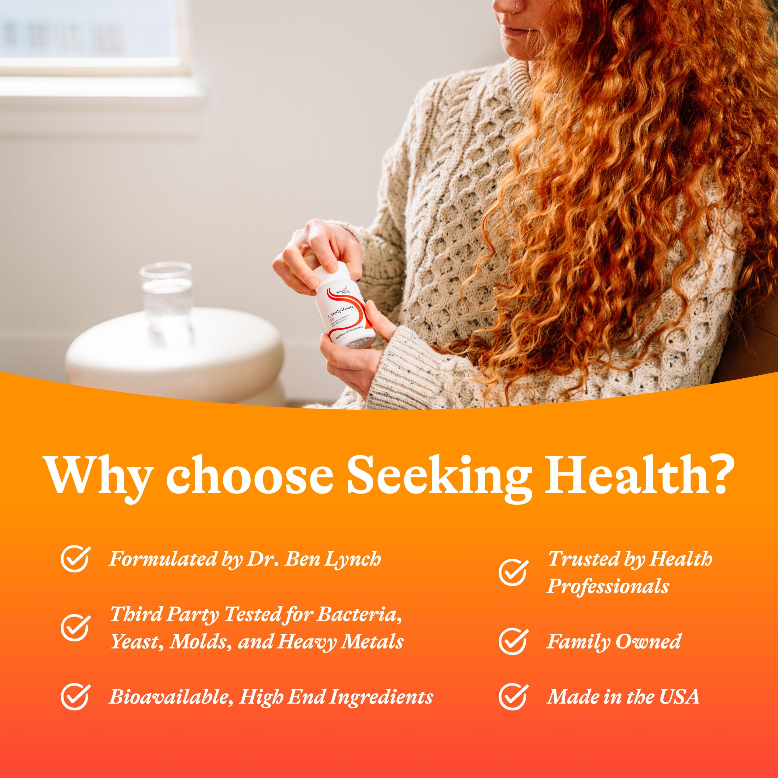 Seeking Health L-Methylfolate: emballage soigné et contrôle qualité.