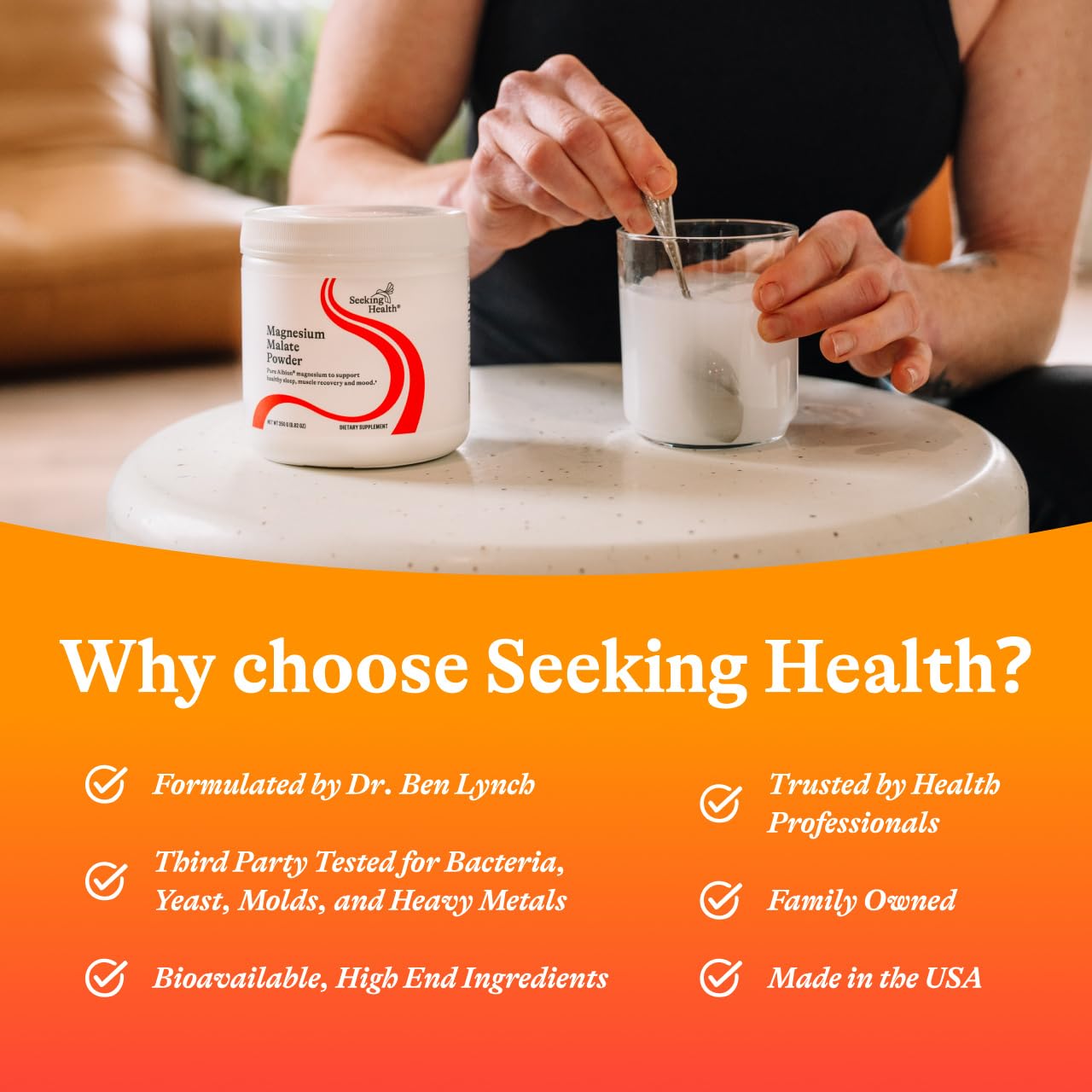 Seeking Health magnésium malate poudre tableau nutritionnel clair