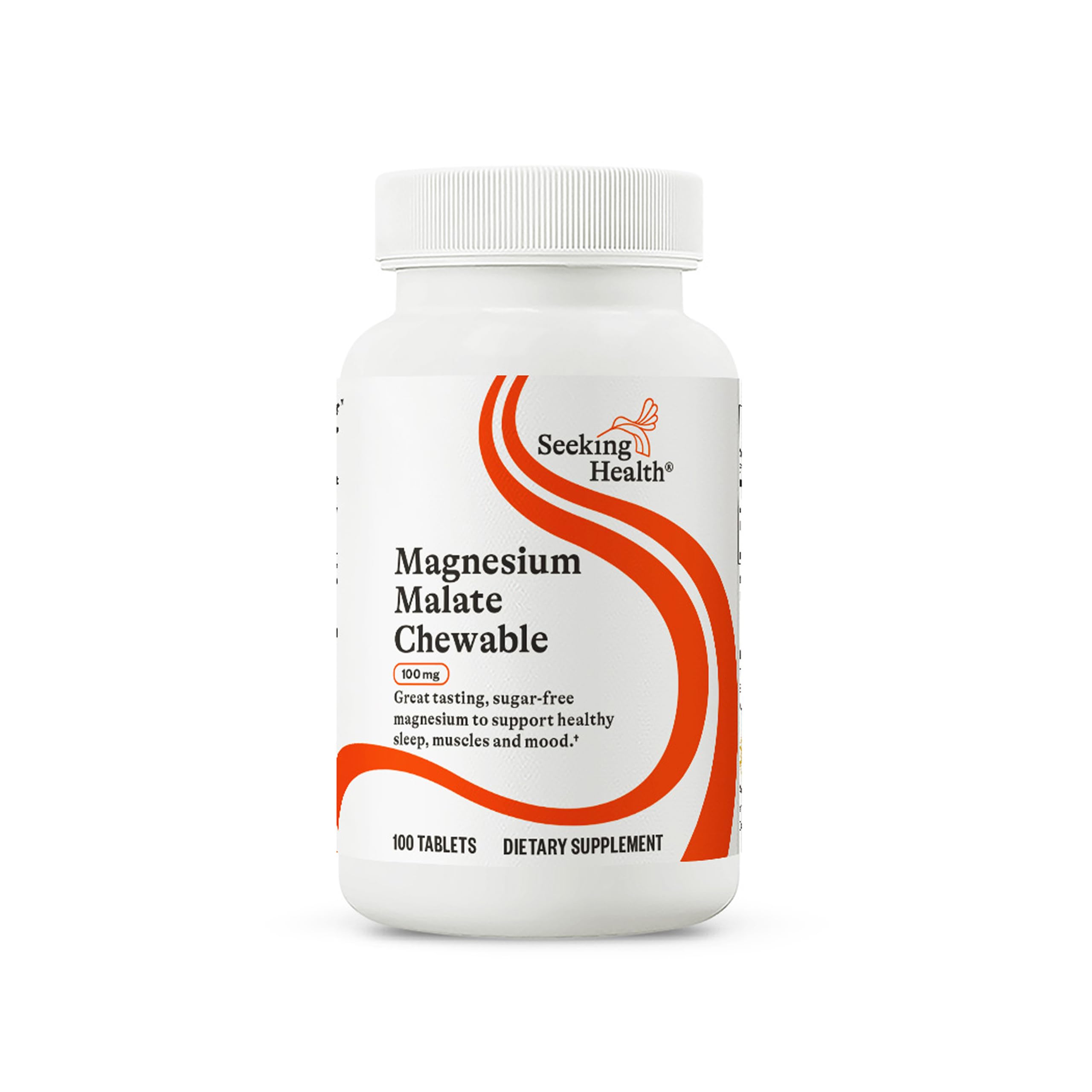 Seeking Health magnésium malate à mâcher en bouteille, pratique pour énergie quotidienne.