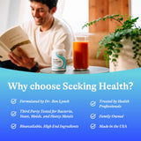 Ashwagandha, rhodiola et ginseng dans Nutriments Anti-Stress Seeking Health pour l’énergie et la résilience.