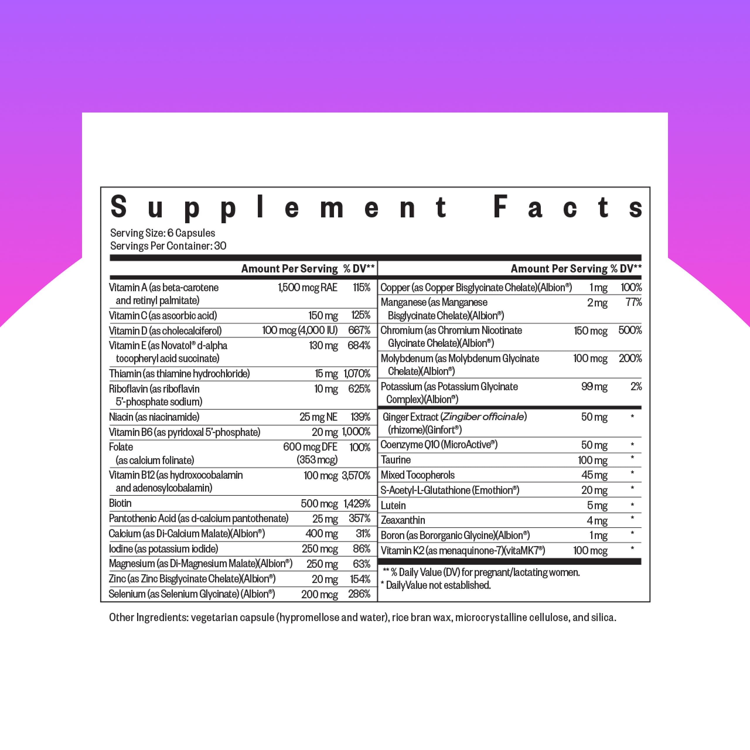 Gros plan sur les capsules Seeking Health Optimal Prenatal MF, faciles à avaler dans la routine.