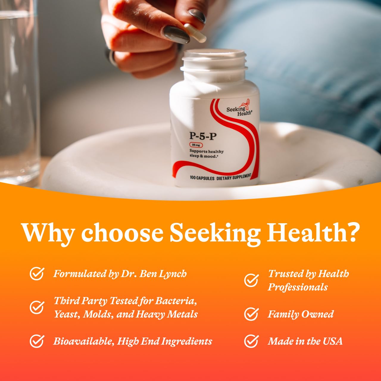 Emballage durable pour Seeking Health P-5-P, pratique et respectueux de l'environnement.