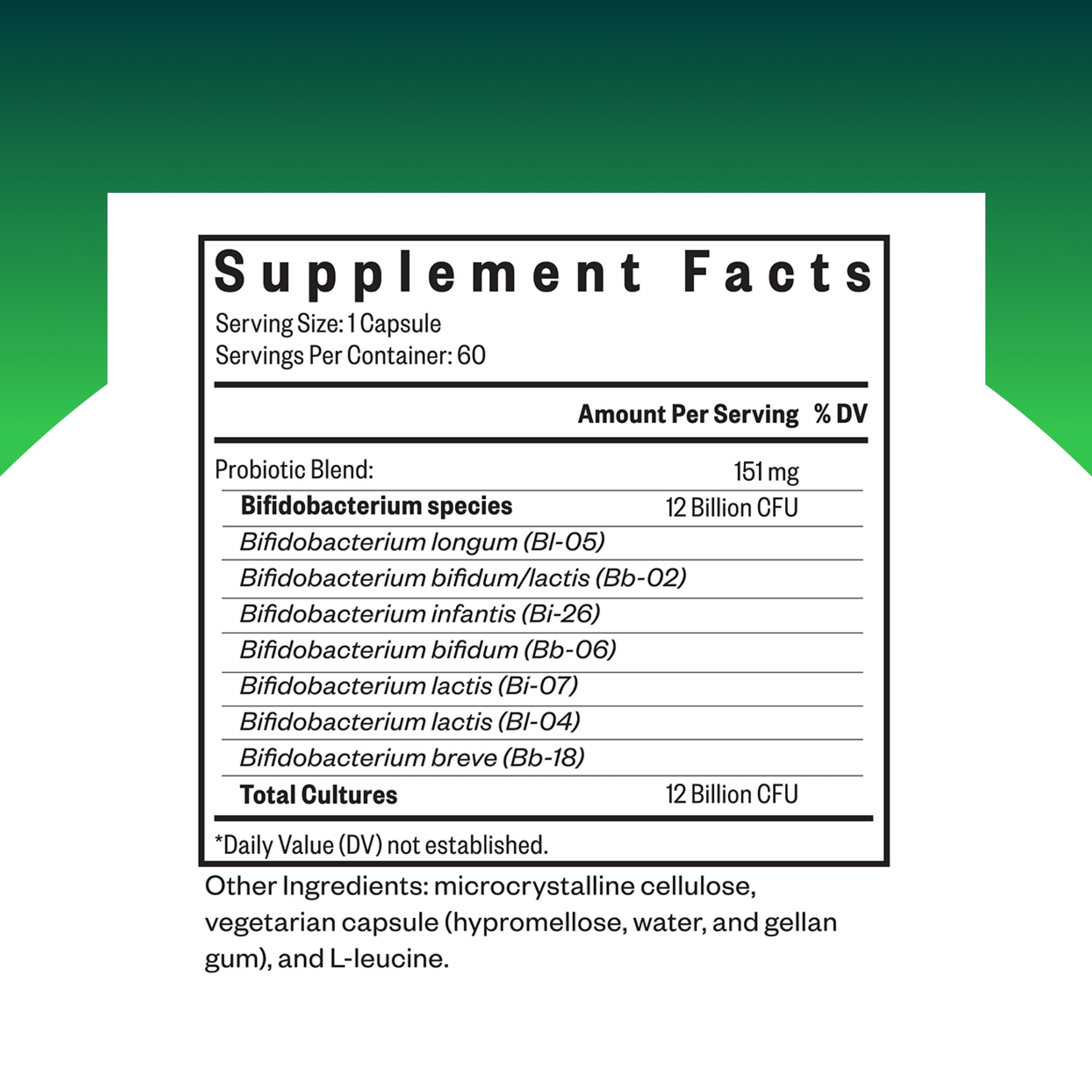 Étiquette du ProBiota Bifidobacterium affichant les informations, sans allergènes.
