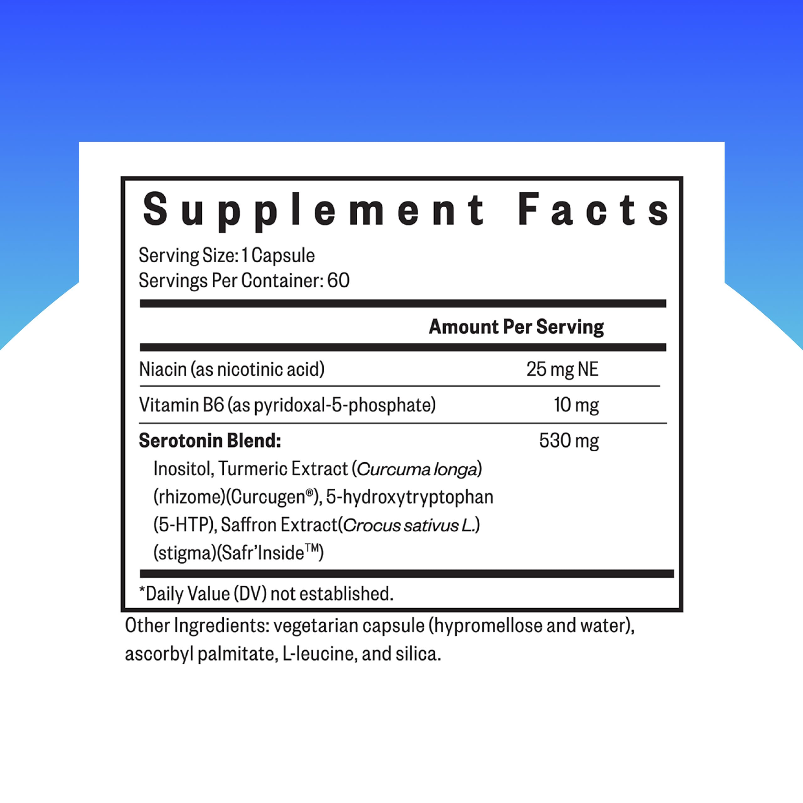 Étiquette Seeking Health Serotonin Nutrients, informations sur le 5-HTP et les ingrédients