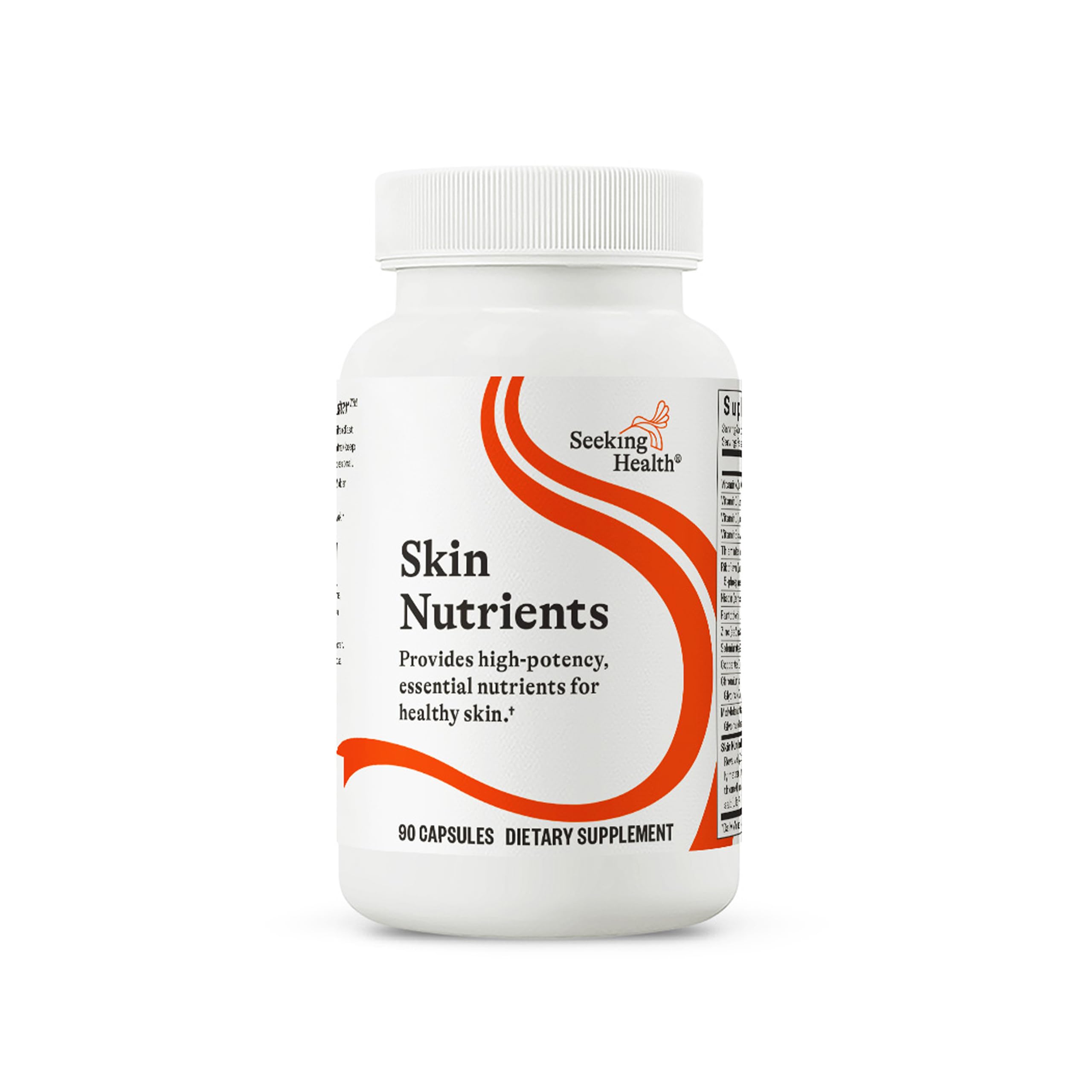 Skin Nutrients Seeking Health – bouteille et gélules pour le soutien de la peau.