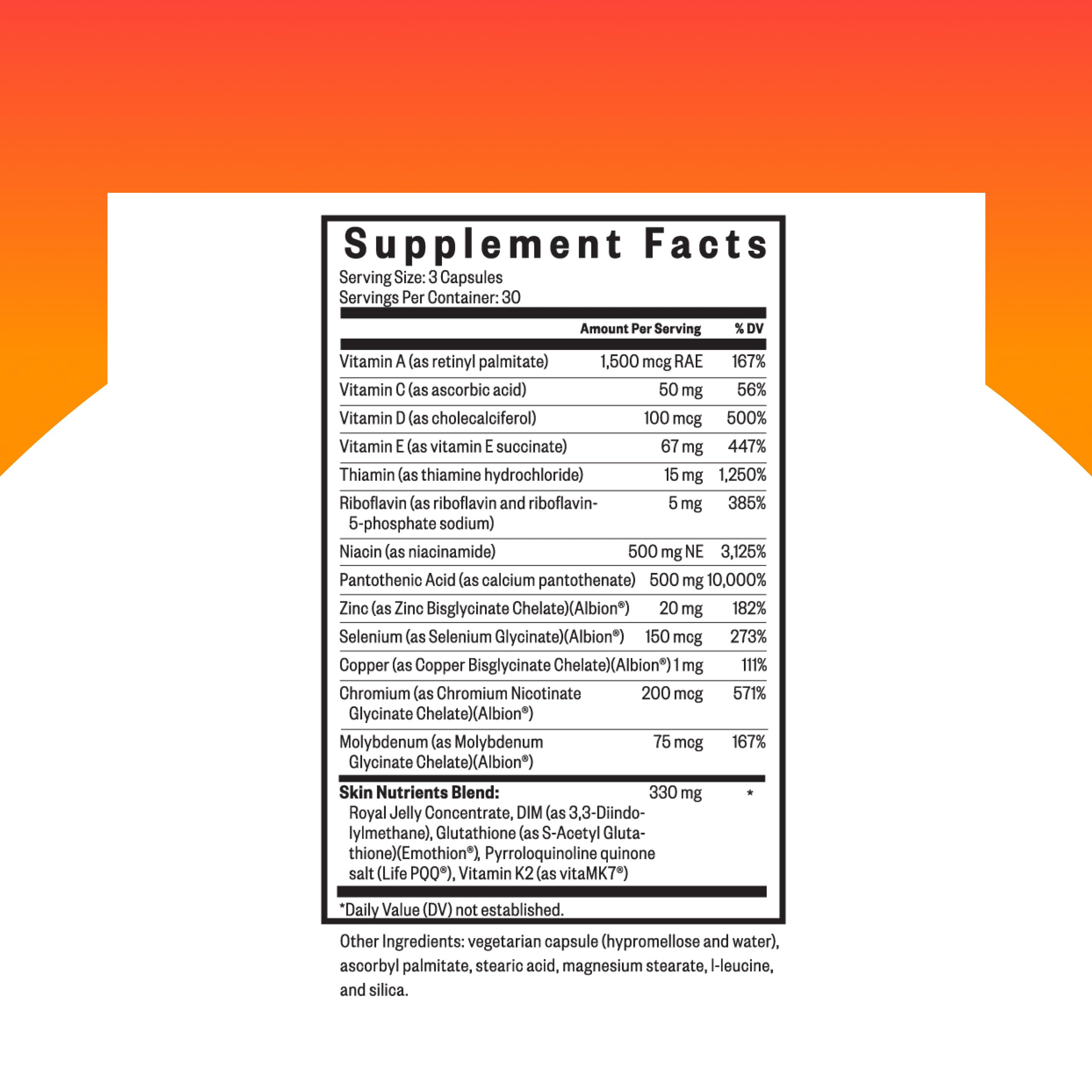 Skin Nutrients – gélules quotidiennes pour soutenir l'hydratation cutanée.