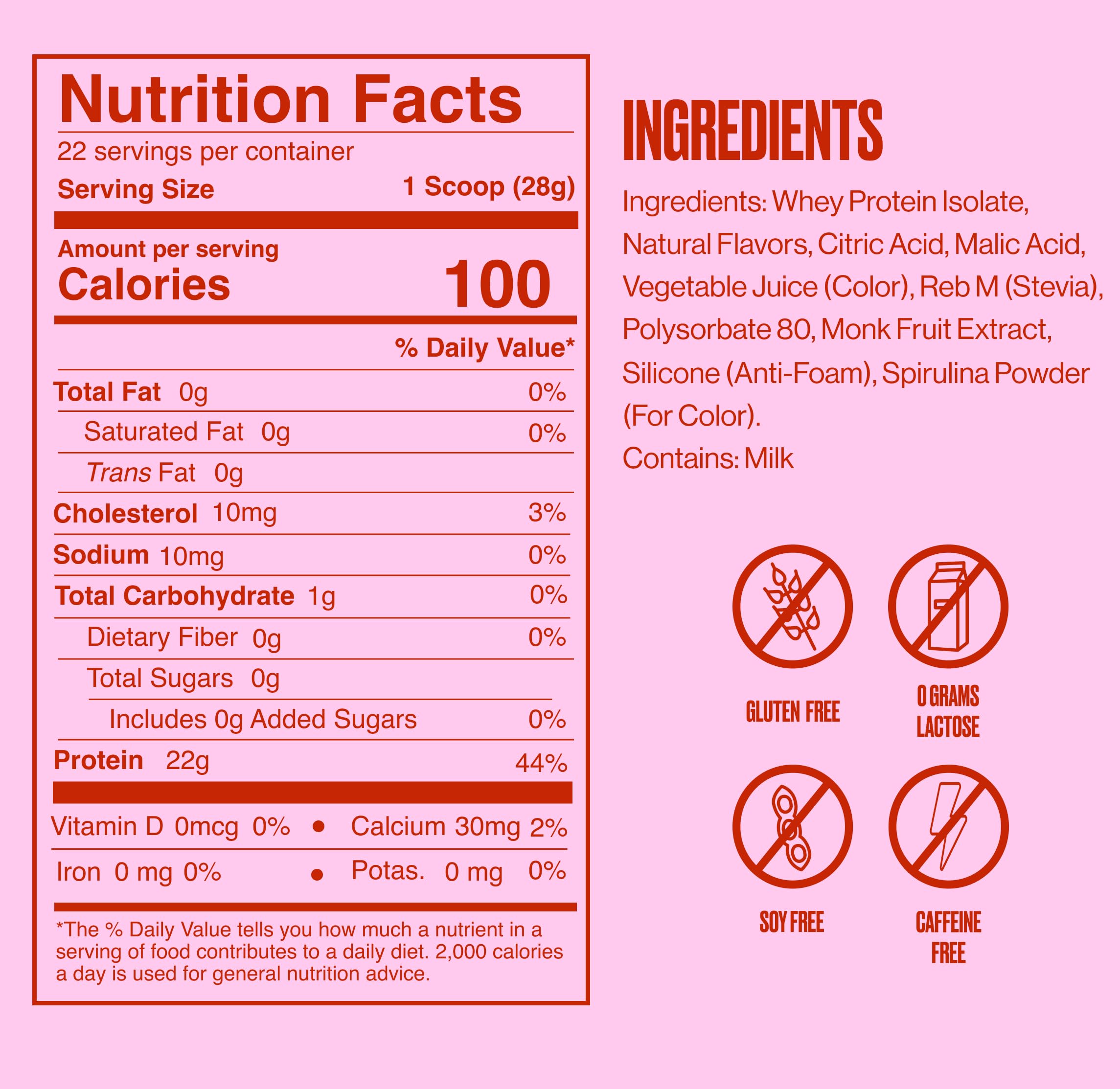 SEEQ Clear Whey Isolate Fruit Punch – étiquette-produit simple pour repérer les allergènes.