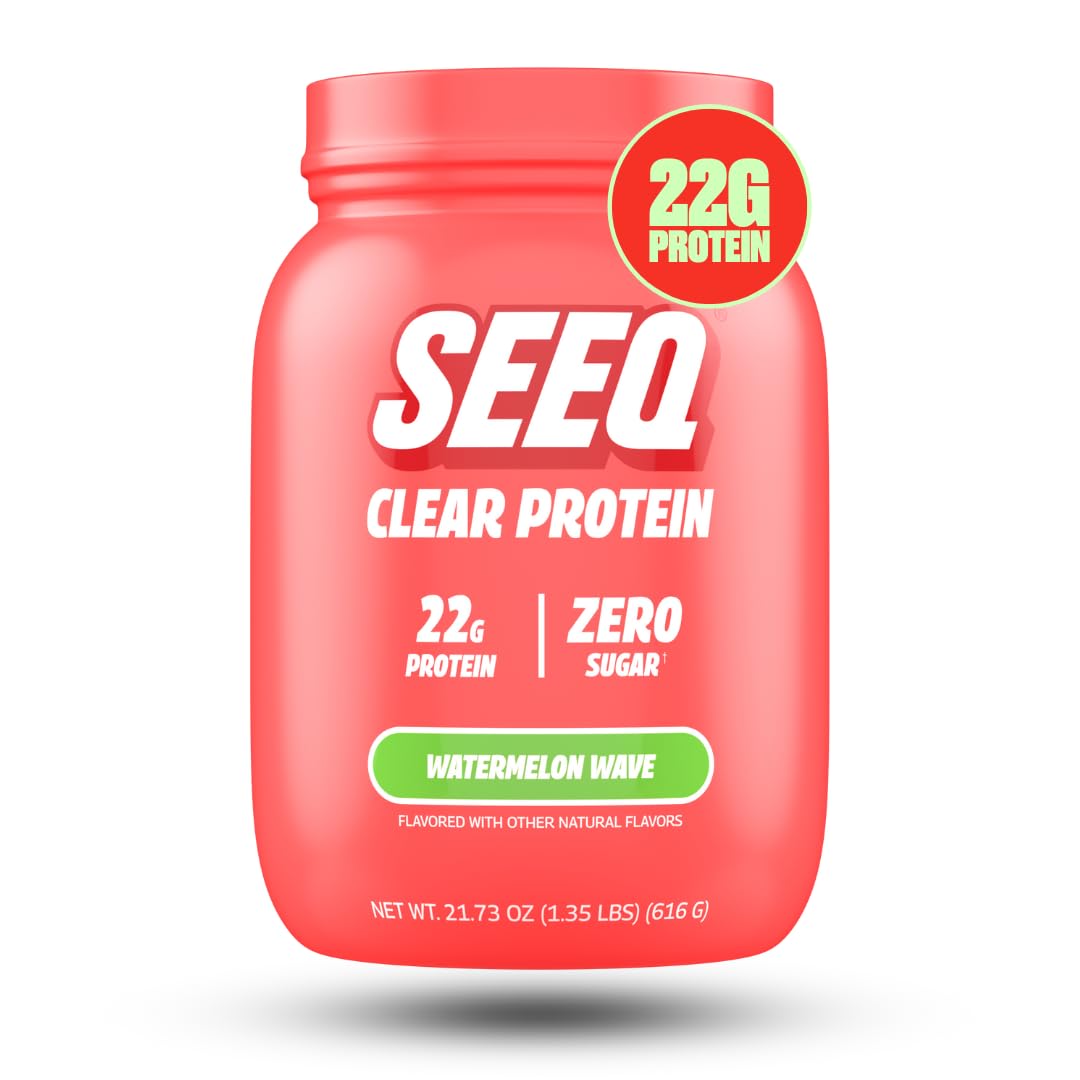 SEEQ Clear Whey Watermelon Wave en bouteille, boisson protéinée rafraîchissante après entraînement avec 22 g protéines.