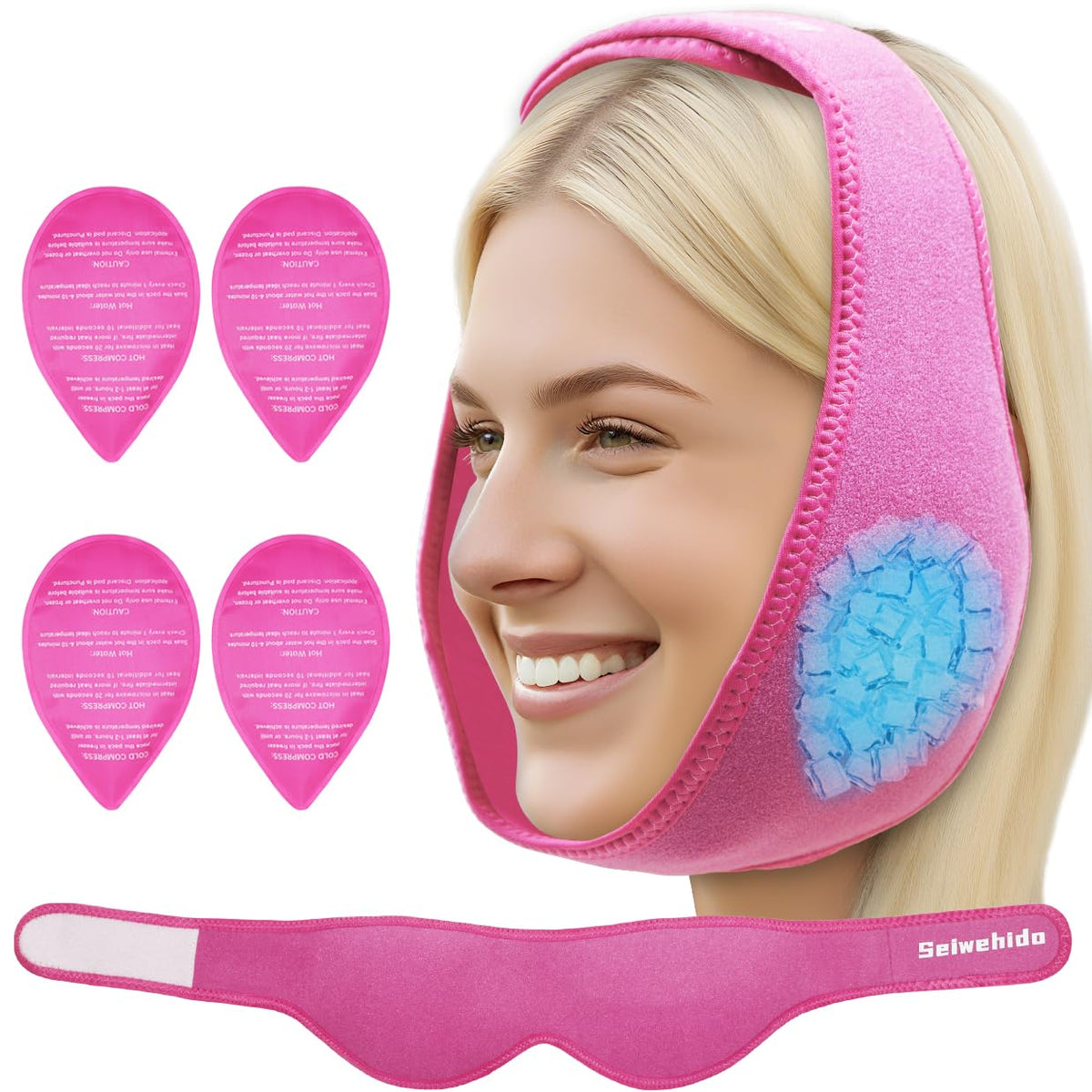 SEIWEHIDO bandeau gel visage dents, ajustement confortable pour le visage.