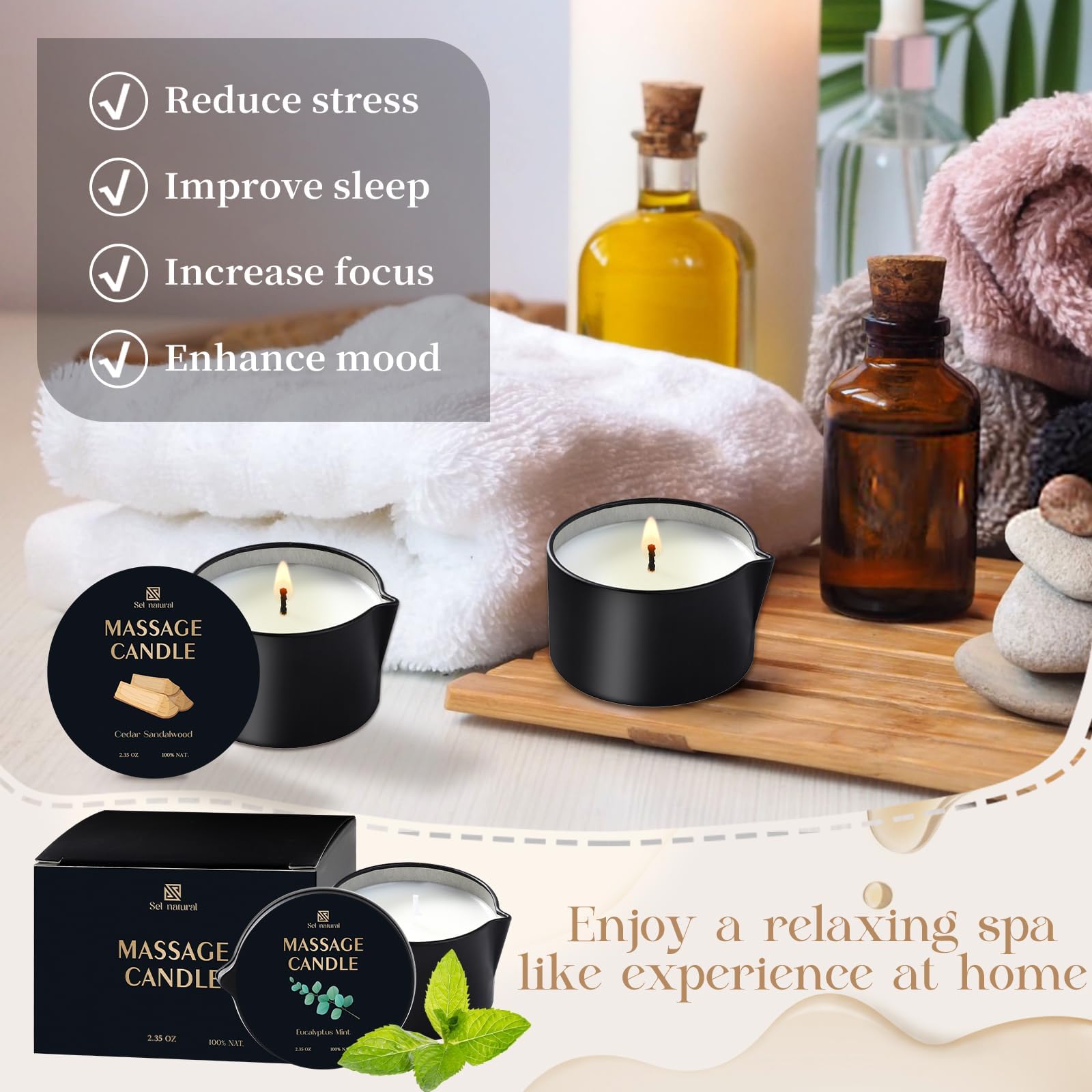 Sel Natural Bougie Huile Massage Caramel Whisky – arôme riche pour moment douceur.